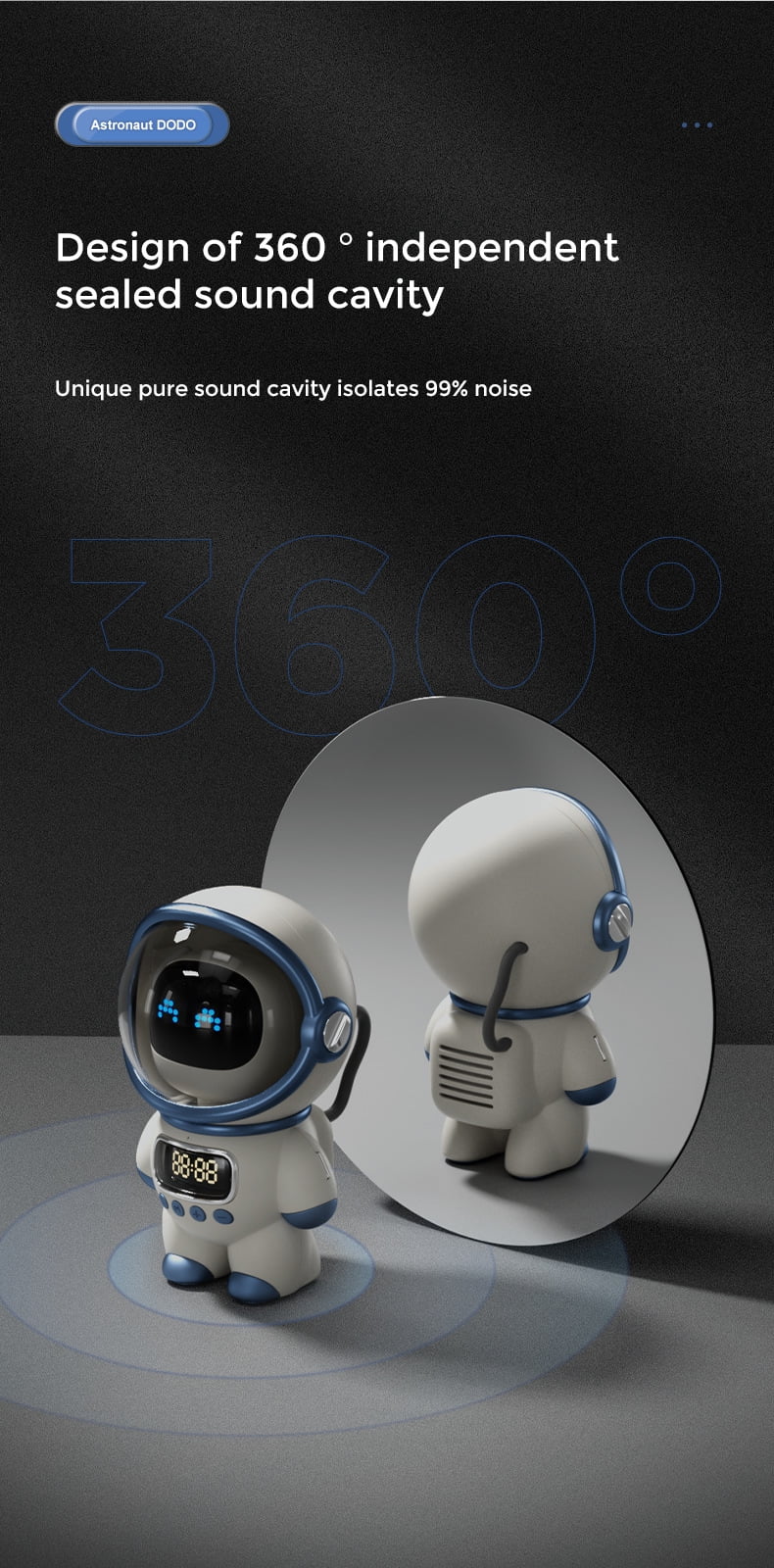 Card TF Smart Clock, Light with Astronaut-Shaped Alarm, Speaker and Bluetooth Sleep Support FM Night Radio,