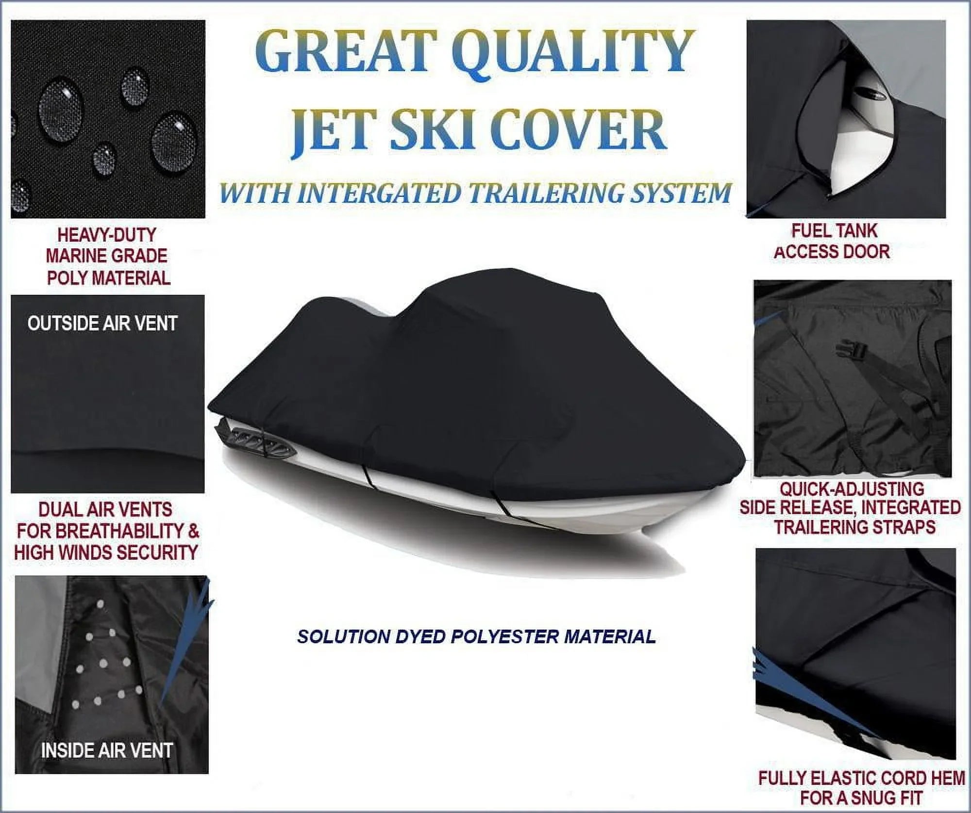 1993 Deluxe Jet JetSki Ski Cover DENIER 1992 GTX Sea-Doo Doo 1994 600 BLACK Cover Compatible for PWC 1995 Sea