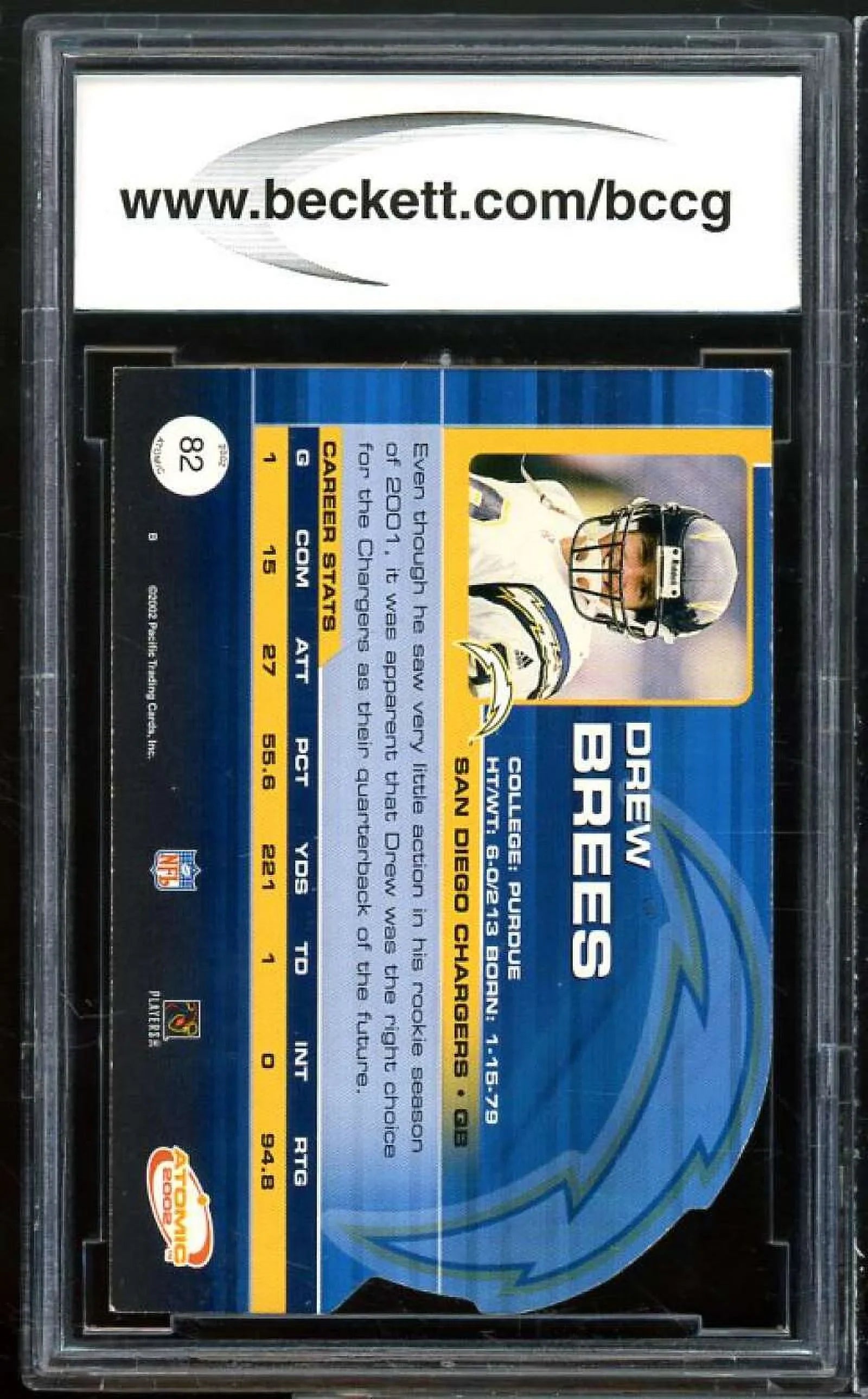 Atomic 8 Card Excellent+ BCCG BGS Drew Brees #82 2002