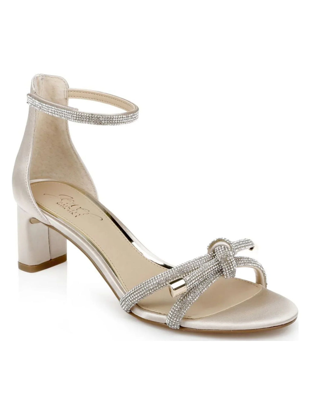 Womens BADGLEY 5.5 M MISCHKA Heeled Toe Strap Lena Block Rhinestone Sandal Silver JEWEL Heel Dress Round Ankle