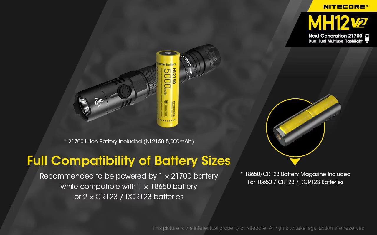Combo: Battery 4000mAh Lumens Flashlight NL2140 -1200 + XP-L2 (Included) V2 MH12 Nitecore V6 21700 LED -21700 CREE Battery