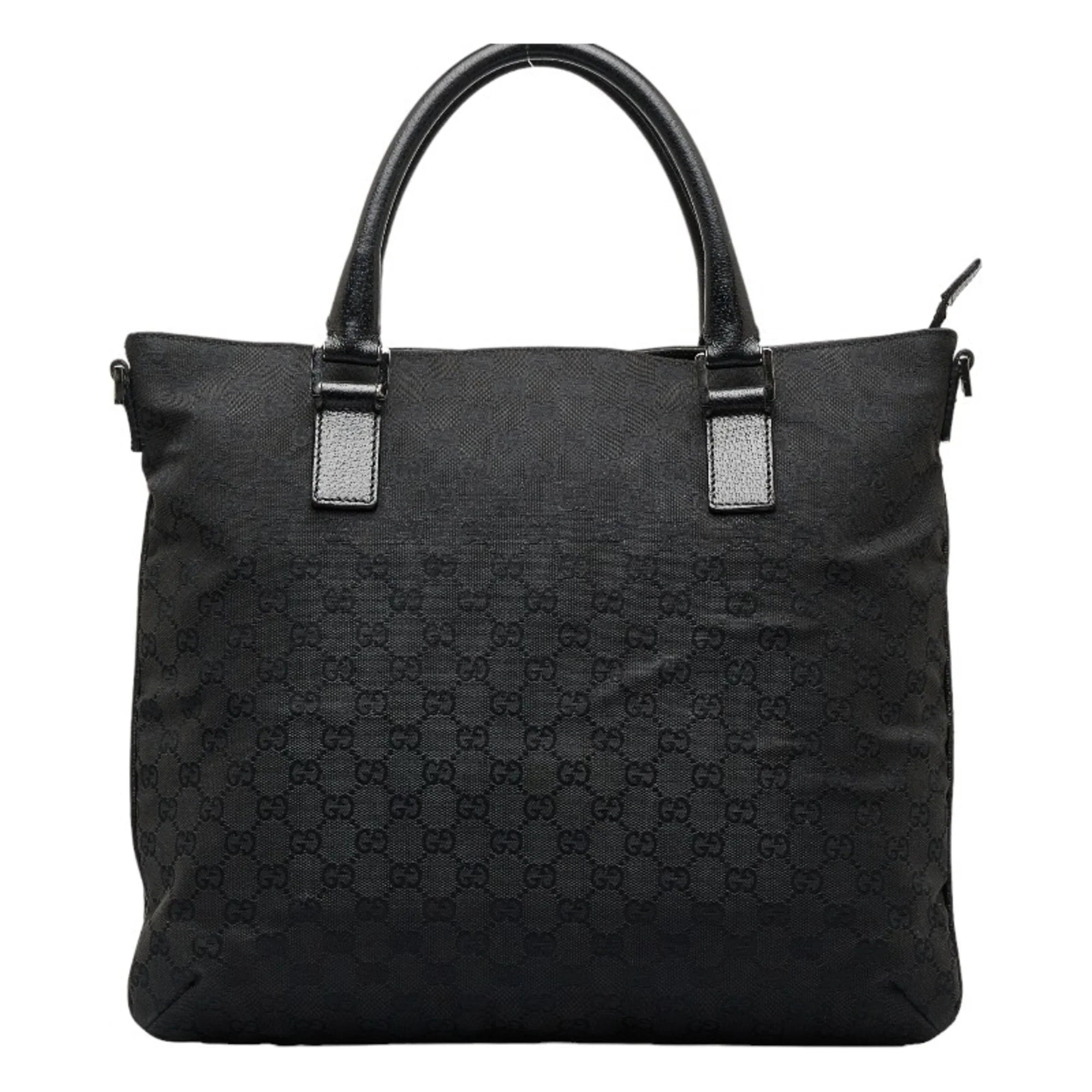 bag 122797 Pre-Owned Gucci leather (Good) GG tote black ladies handbag GUCCI canvas
