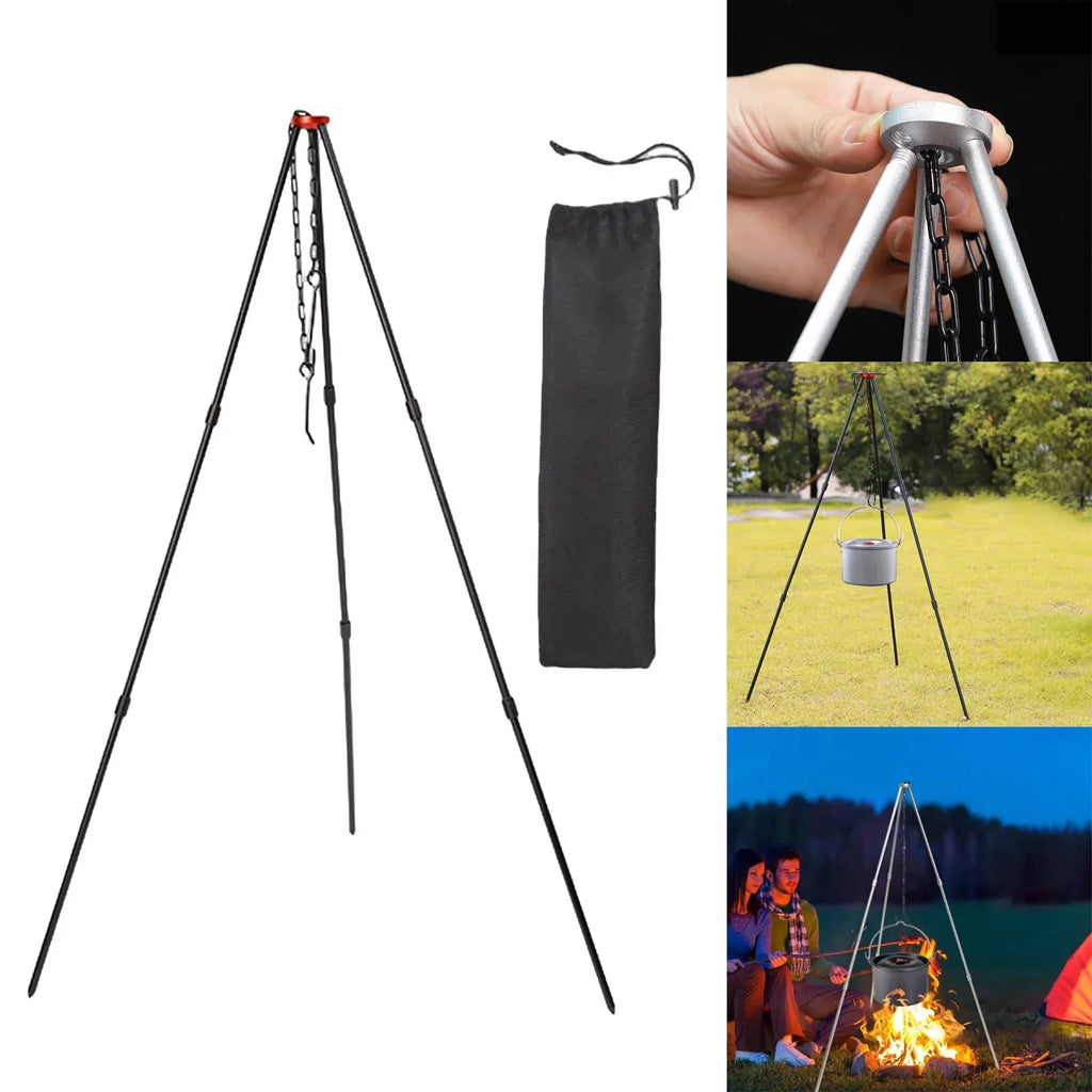 ing Cookware with Outdoor Stand Tripod , Adjustable Portable Cooking Aluminum Campfire Grill Accessory Tripod, Pot Picnic Camping Black