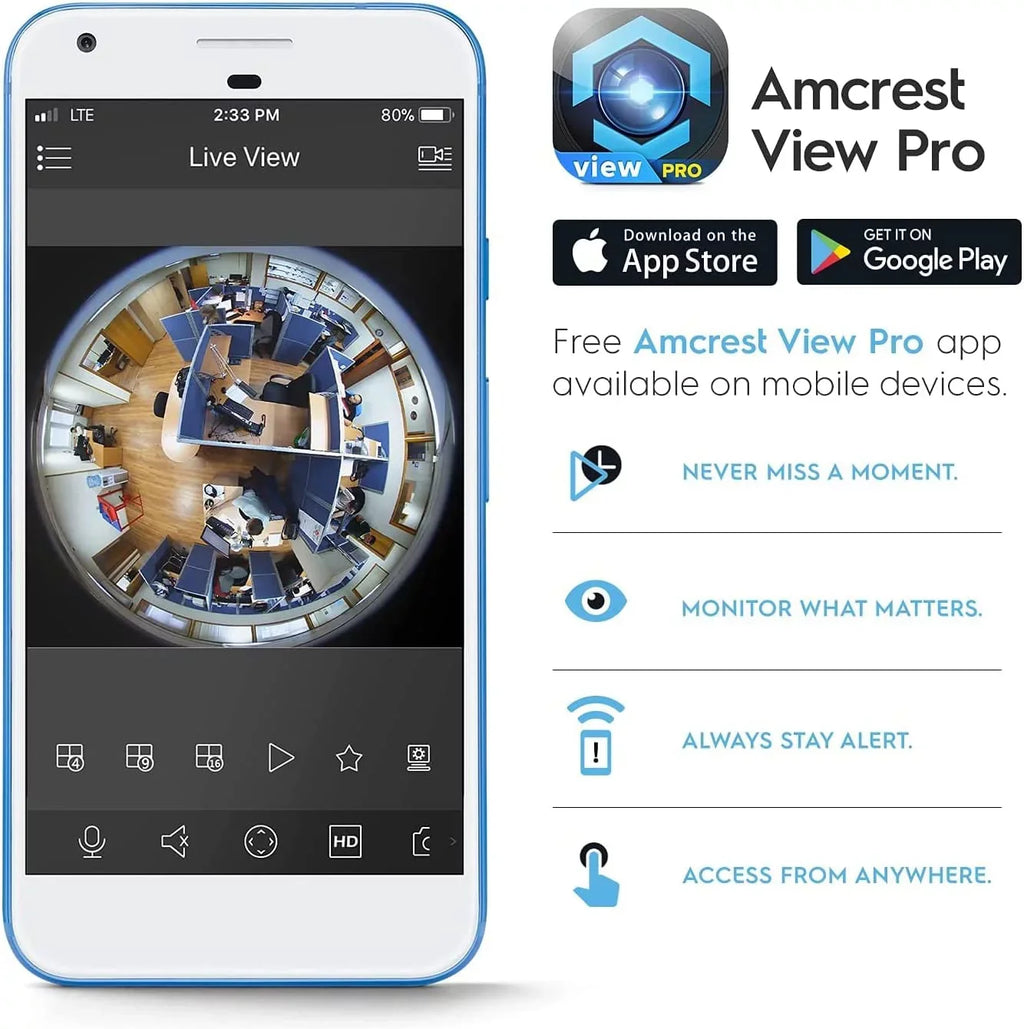UltraHD Amcrest IP5M-F1180EW MicroSD 33ft (White) Indoor, Lens, PoE 360° 5-Megapixel Cloud Nightvision, Recording, Panoramic Coverage, Camera Fisheye Camera, 1.4mm Security and Camera