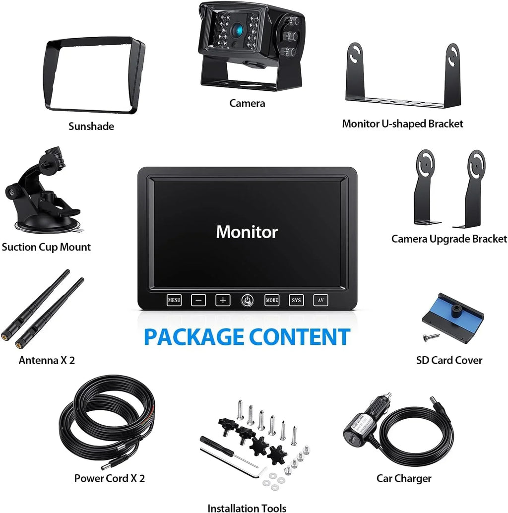 DVR IP69K Split 7'' ZEROXCLUB Camera Truck/RV/Trailer/Bus-B701 1080P for Backup Touch Waterproof HD Monitor Wireless Night Vision