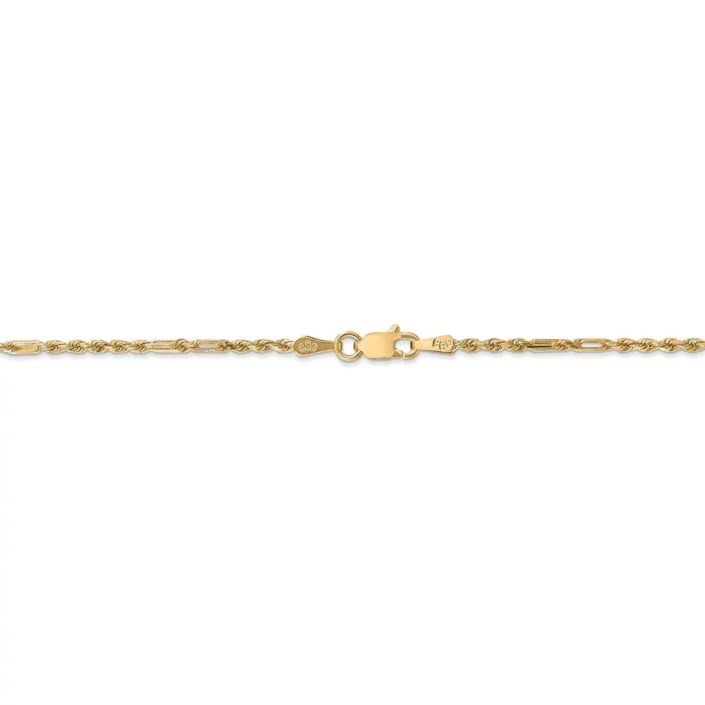 and Chain Gold Yellow inch; Teens; Women Men Bracelet; Chain Cut 1.8mm for 7 for Real 14kt Rope Diamond Adults Milano and