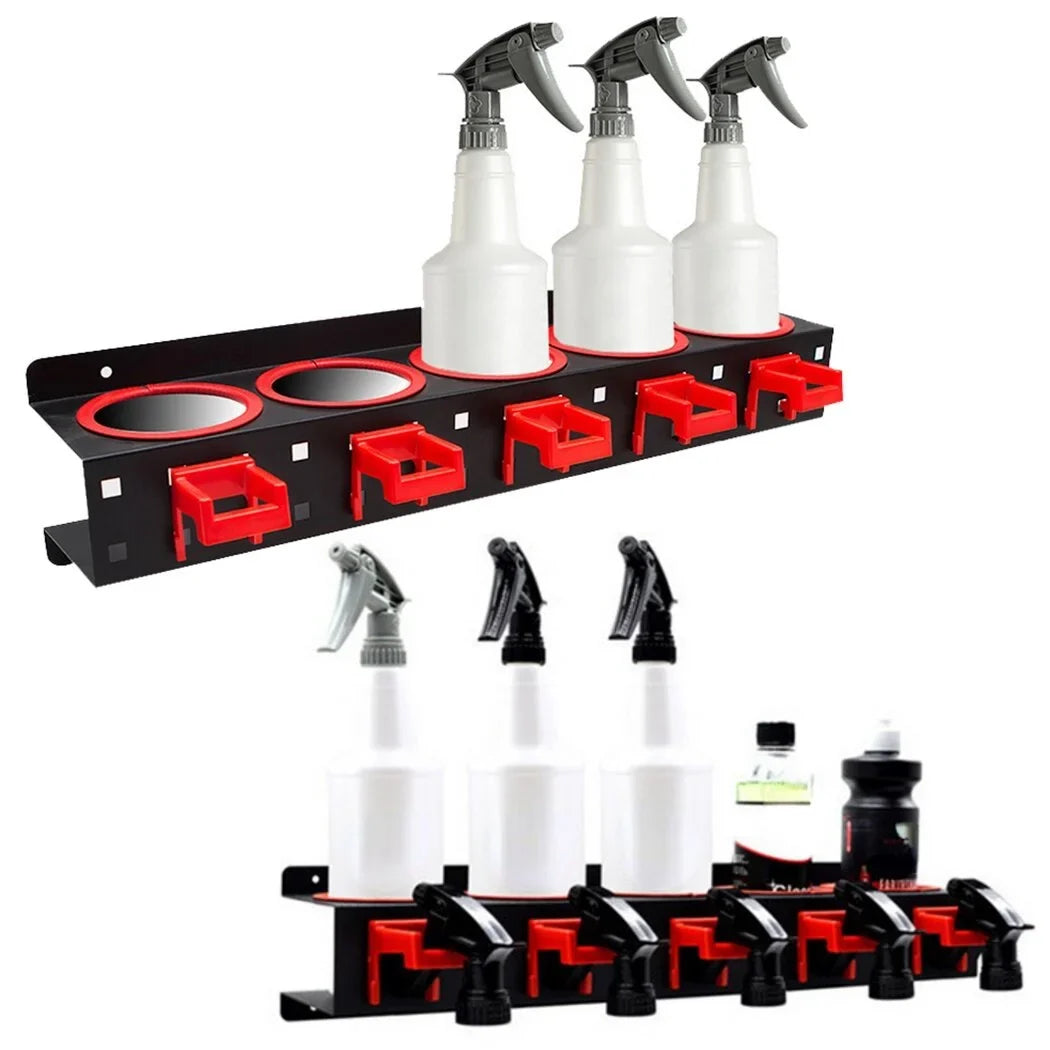 2Pcs Accessories Car Racks, Mount Shop Detailing Storage Beauty 5 Tools Cleaning Squeeze Bottle Holes & Wall Hooks, Auto Organizers with Holders, 5 Bottle Hangers, Spray