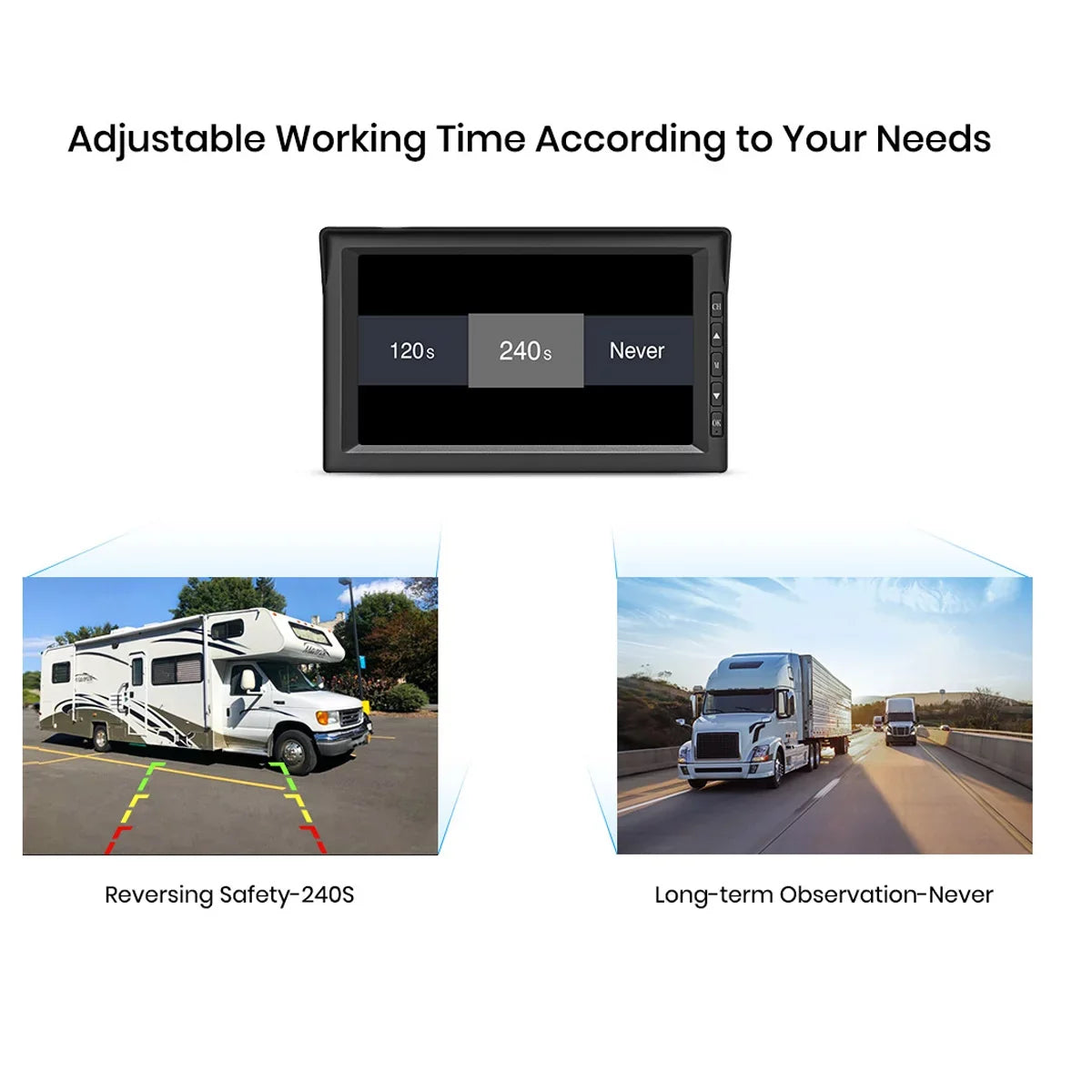 Camera Up 2 Systems, Solar Camera RV Reverse Back Monitor Wireless Channel 7" Trailer Rear Camera Auto-Vox Campervans, Backup for View