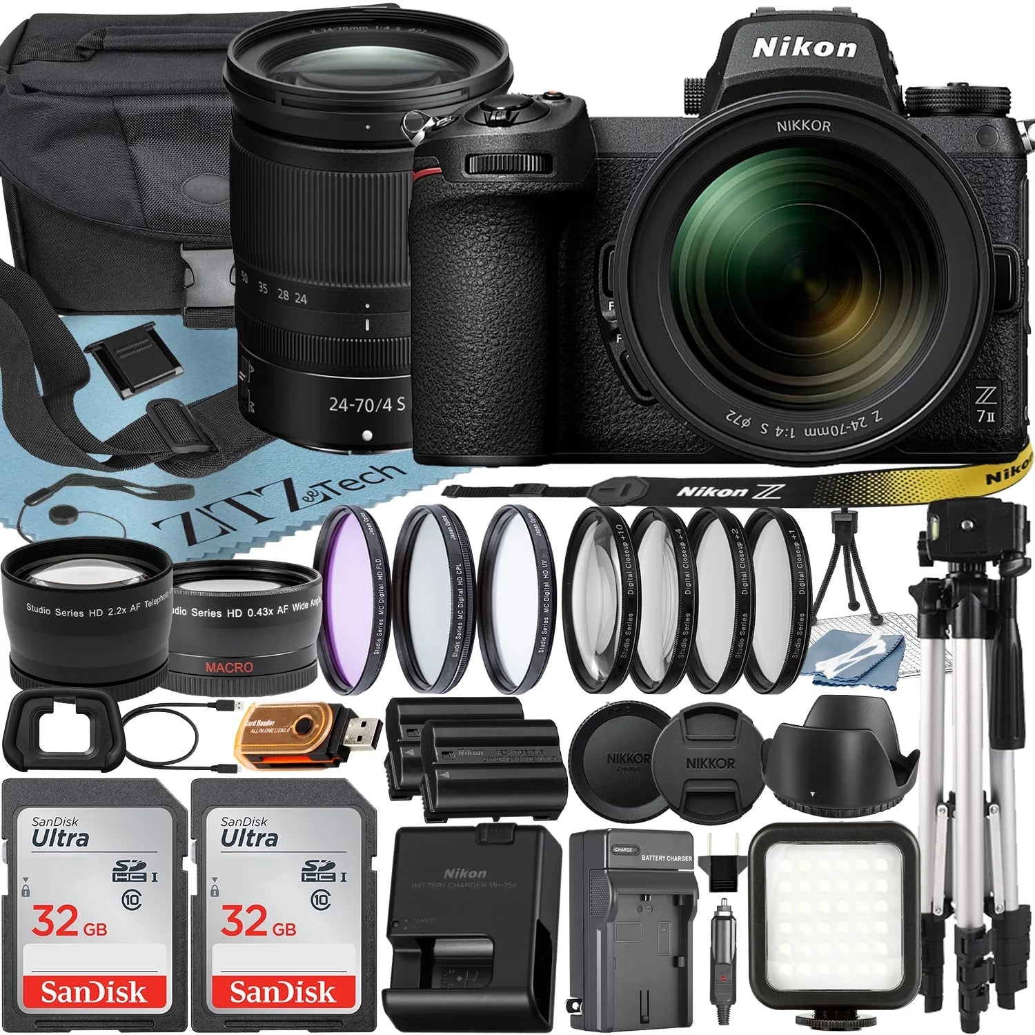 Card S + Mirrorless Camera II Case + SanDisk + f/4 Telephoto Z7 32GB Lens + 24-70mm with Bundle Nikon ZeeTech Z + NIKKOR Accessory Tripod