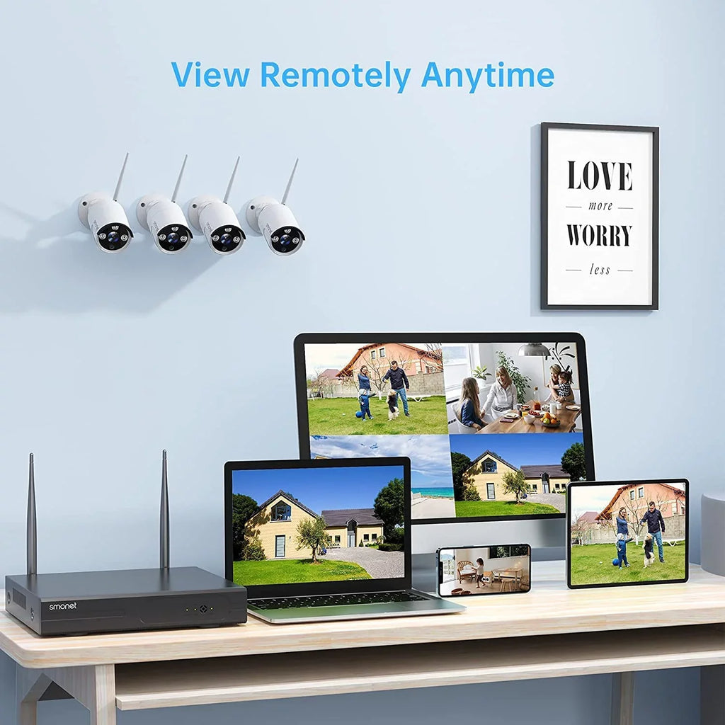 Cameras System Detection NVR than Outdoor HDD, Human System,Clearer 3MP Audio Surveillance WiFi Channel Camera Indoor 1080P,Night CCTV Kits, Vision,AI Security with 4Pcs with 8 Wireless 2TB SMONET