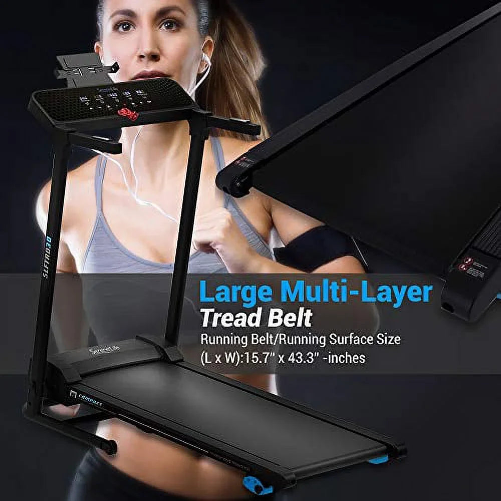 Foldable Digital Fitness Exercise Treadmill - SereneLife Electric Folding Smart Machine, Black