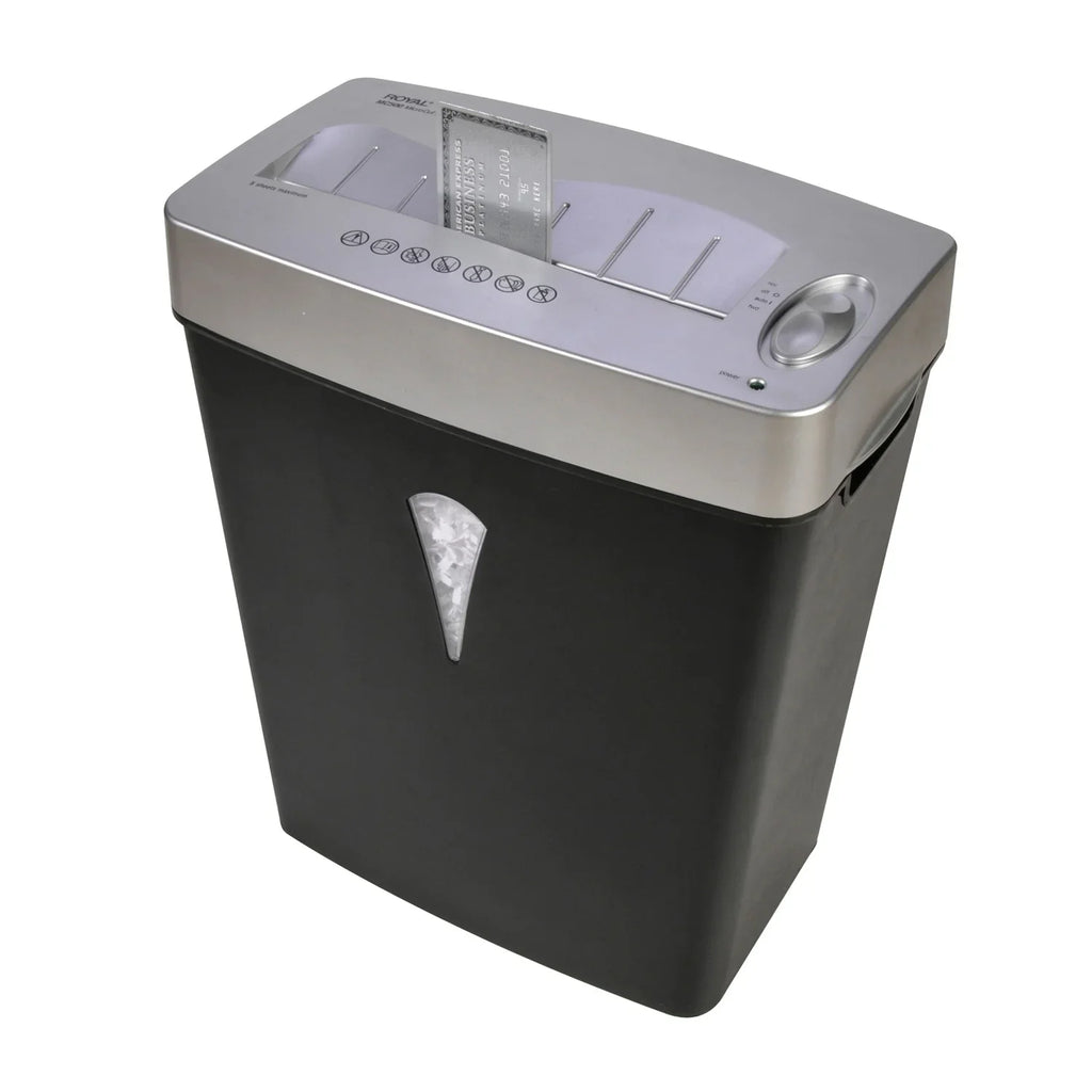 for Pass - Black, - gal 5 Shred Silver Capacity Credit - - Per 4 MC500 x shredding - Card Size - Royal Paper Wastebin Paper, Cut 0.394" 0.157" Micro Shredder
