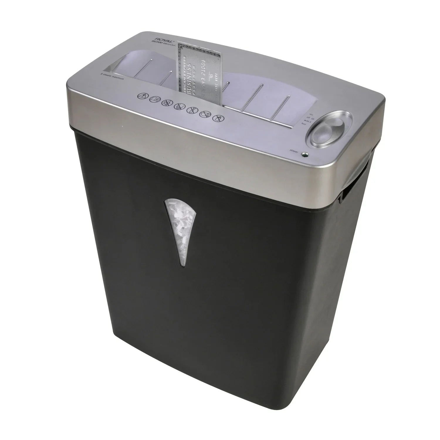 for Pass - Black, - gal 5 Shred Silver Capacity Credit - - Per 4 MC500 x shredding - Card Size - Royal Paper Wastebin Paper, Cut 0.394" 0.157" Micro Shredder