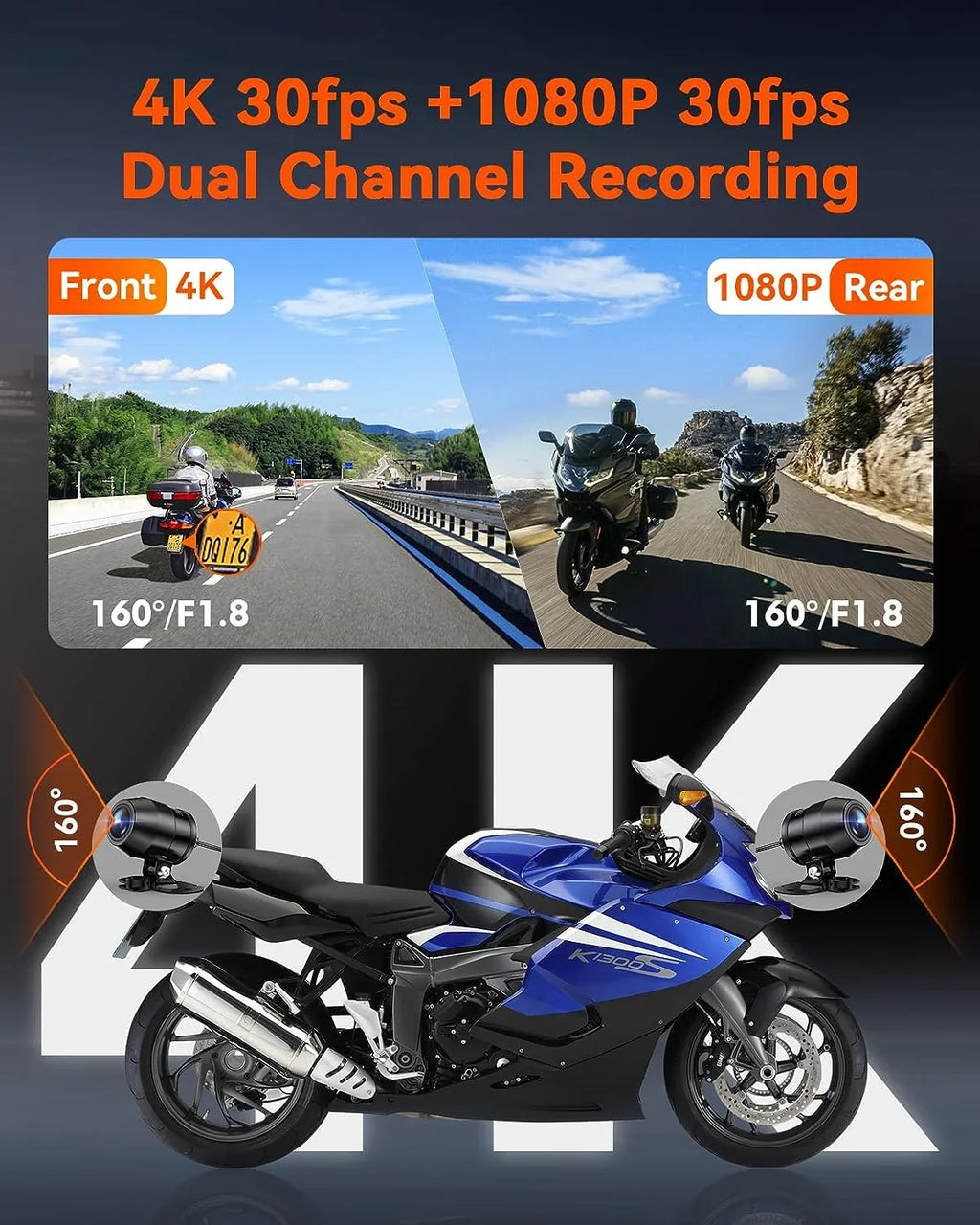 Card) (4K 1080P) Dashcam F1 | 4K GPS | Parking Motorcycle Mode WiFi (No SD Vantrue +