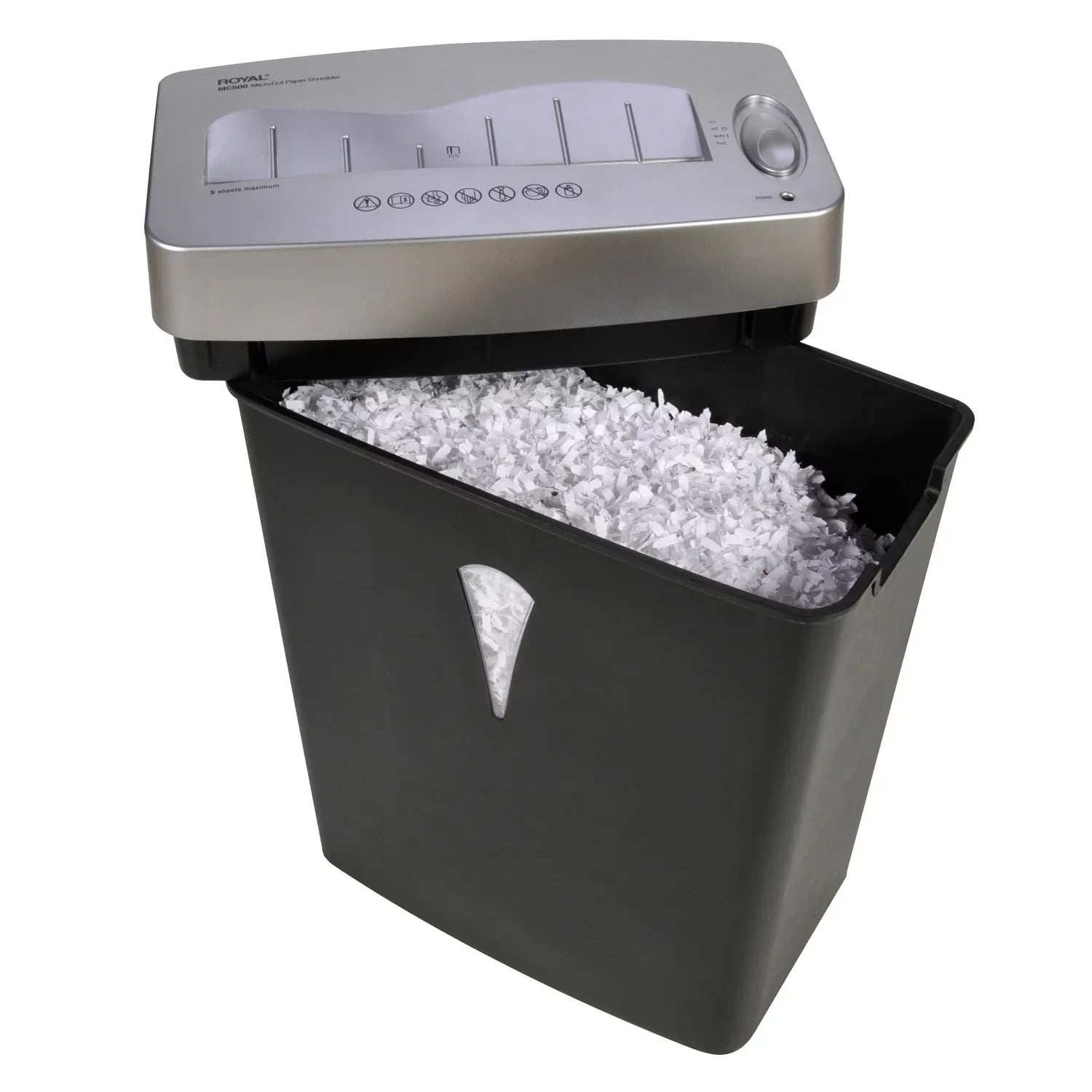 for Pass - Black, - gal 5 Shred Silver Capacity Credit - - Per 4 MC500 x shredding - Card Size - Royal Paper Wastebin Paper, Cut 0.394" 0.157" Micro Shredder