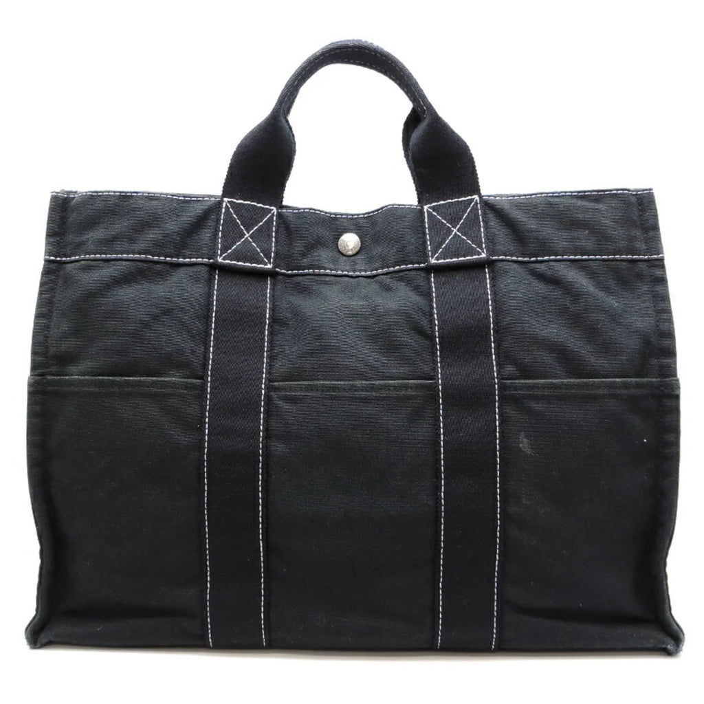 Deauville Cotton Ladies Bag Pre-Owned MM Canvas Black (Fair) Tote Hermes