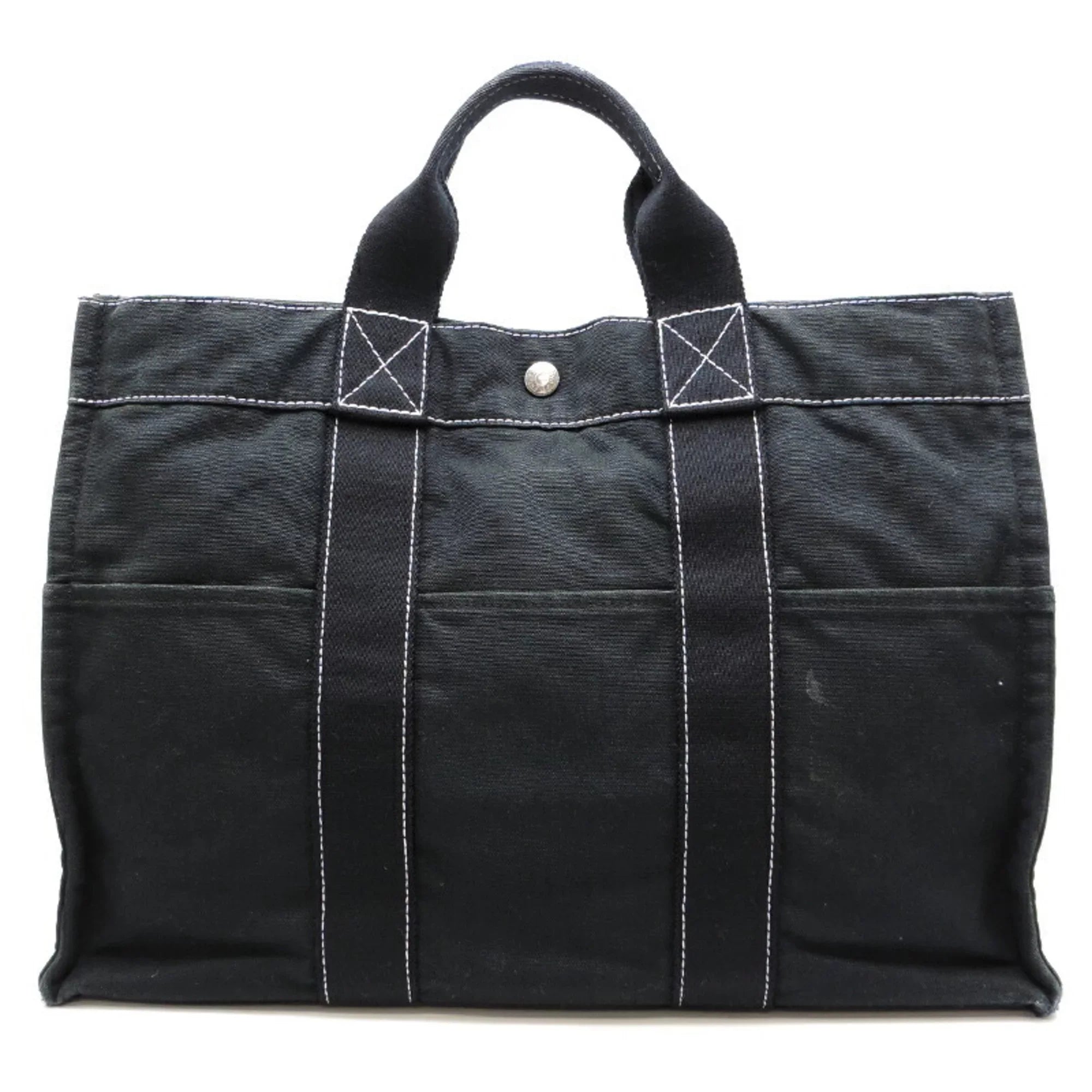 Deauville Cotton Ladies Bag Pre-Owned MM Canvas Black (Fair) Tote Hermes