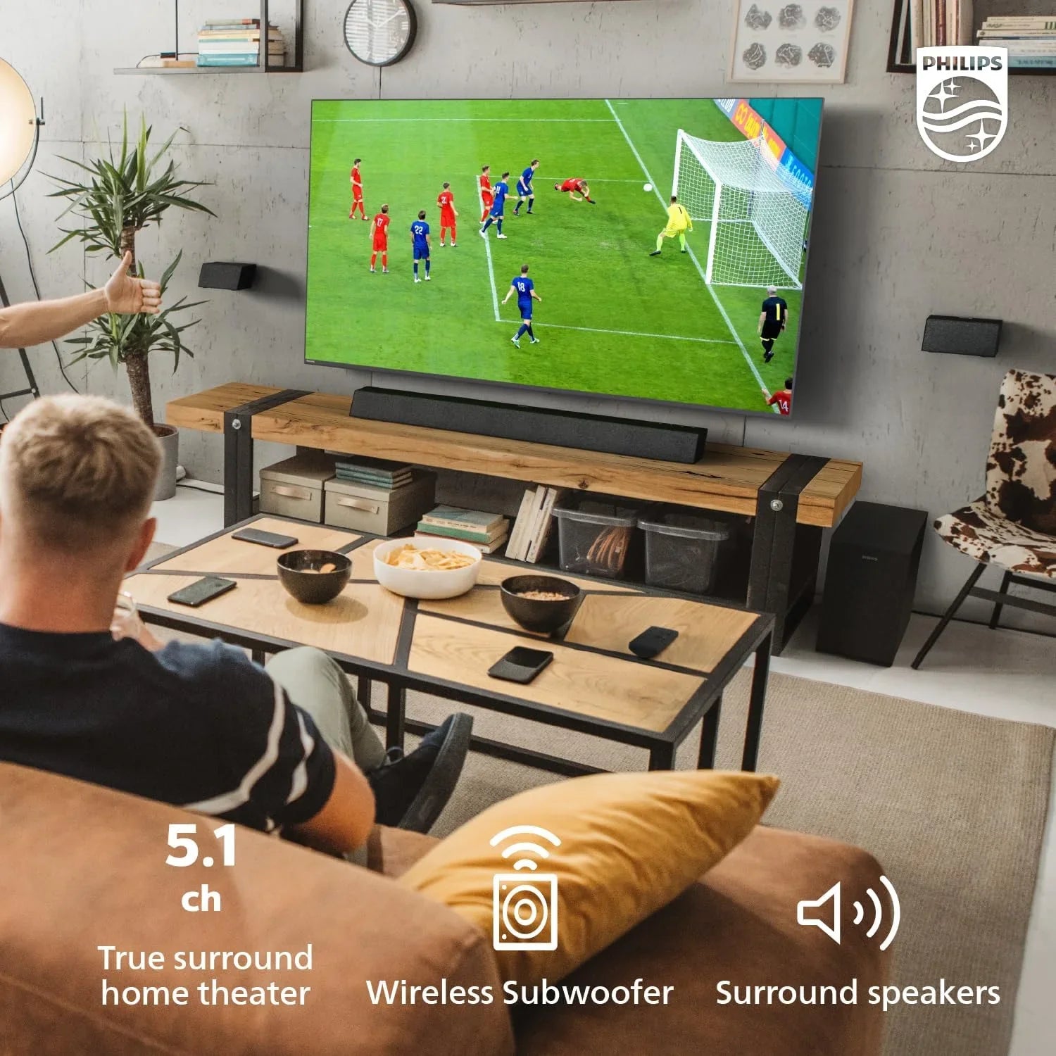 Speakers Wireless Wired Surround Subwoofer w B7568 5.1 Channel & Soundbar