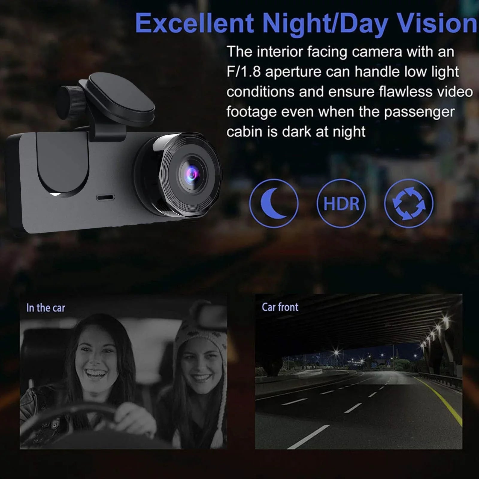 Vision, Rear & Dash Channel Card Cam Monitor, Night Camera, SD 32GB with Inside Front Super 1080P Recording, for Loop Parking Dash 3 Car,