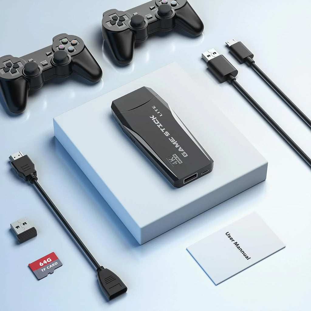 4K Games,9 Preloaded Emulator Support Classic Console Emulators,Plug Game Stick Retro TV,Nostalgia Retro for Wireless Port,2 HDMI 12000+ Video and Play Games Stick - Gamepads(64G)