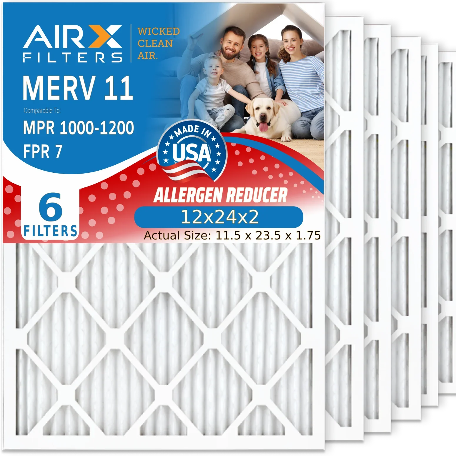 MPR to 12x24x2 Furnace Premium 1200 Comparable 7 Made Filter Air 6 Filter Pleated WICKED Pack FILTERS Air 1000, MERV Conditioner 12x24x2 MPR & HVAC Electrostatic Filters AIR. by CLEAN 11 AIRX FPR USA