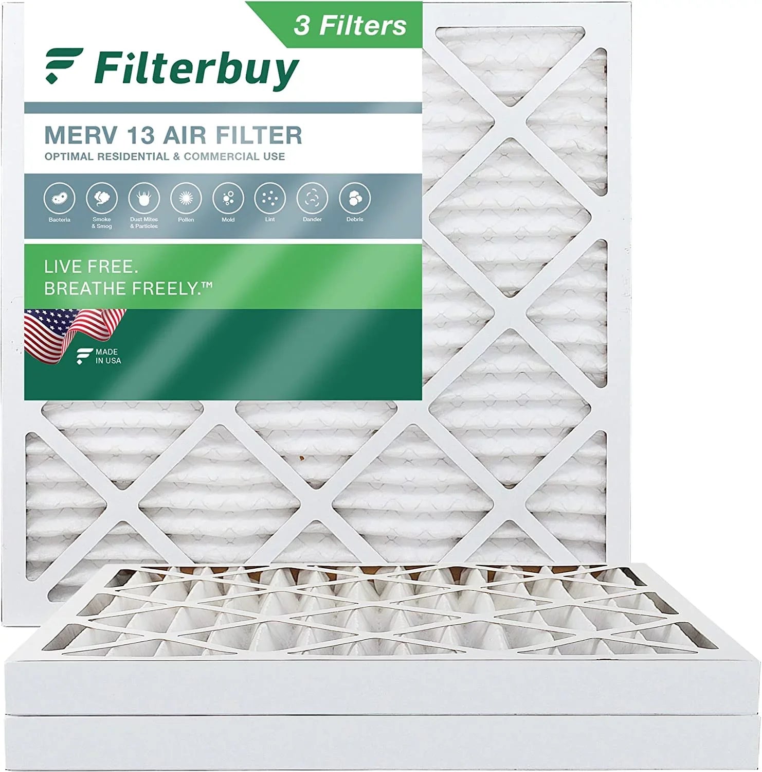 (3-Pack) 13 Filters HVAC MERV Furnace Filterbuy AC 20x20x2 Pleated Air