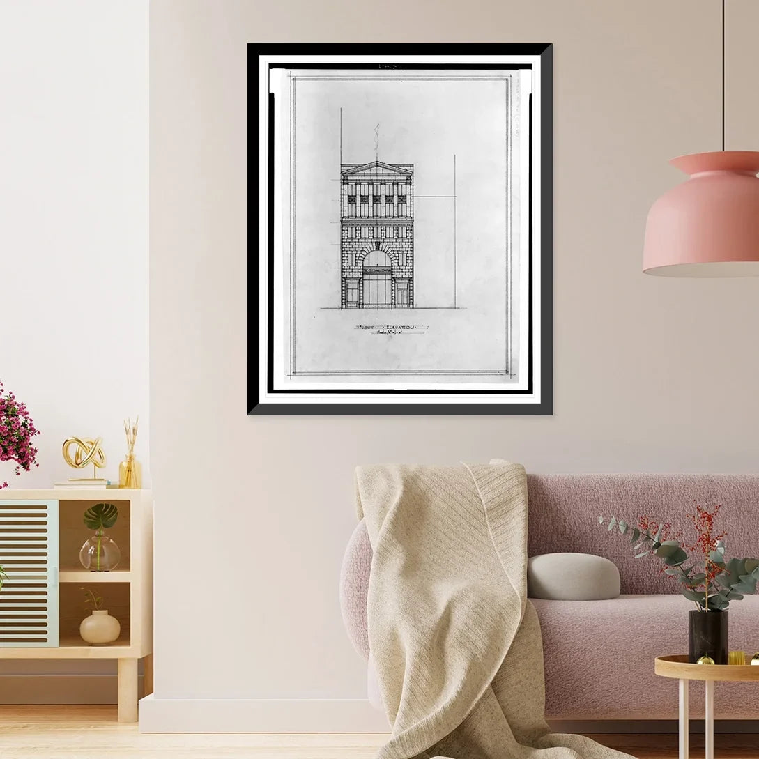 Historic 21-7/8" Washington, 2, buildings N.W., - D.C.). Print, x elevation] office Saul Front for [Two B.F. Framed Street, 17-7/8" (15th