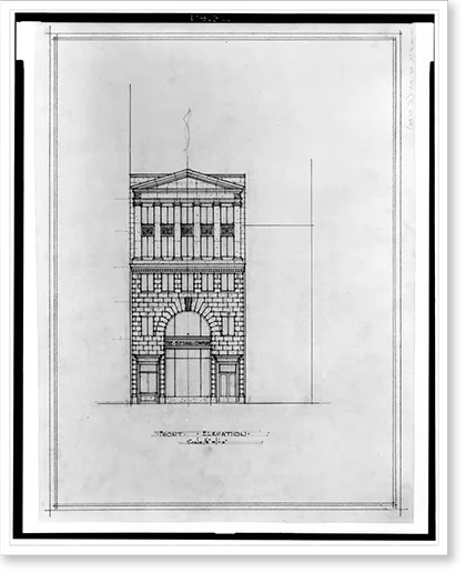 Historic 21-7/8" Washington, 2, buildings N.W., - D.C.). Print, x elevation] office Saul Front for [Two B.F. Framed Street, 17-7/8" (15th