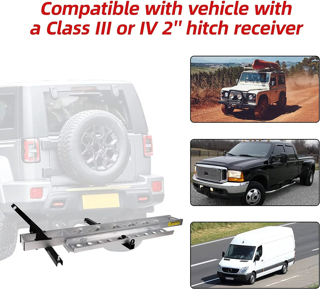 with Carrier Hitch Motorcycle Rack Hitch-Mounted 2" Dirt Carrier Aluminum Scooter Hauler Loading Ramp, receiver Trailer Bike Motorcycle
