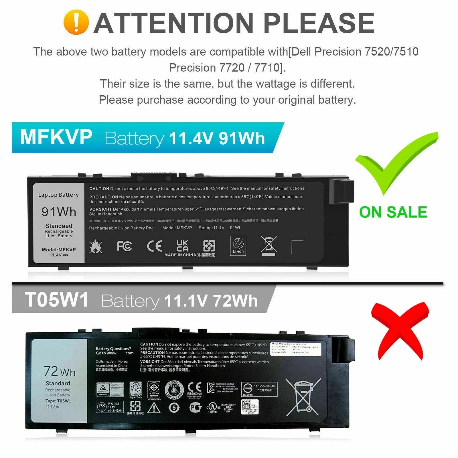 MFKVP 7710 GR5D3 7720 For M7710 US 7520 7510 Dell Battery 15 Precision M7510 17