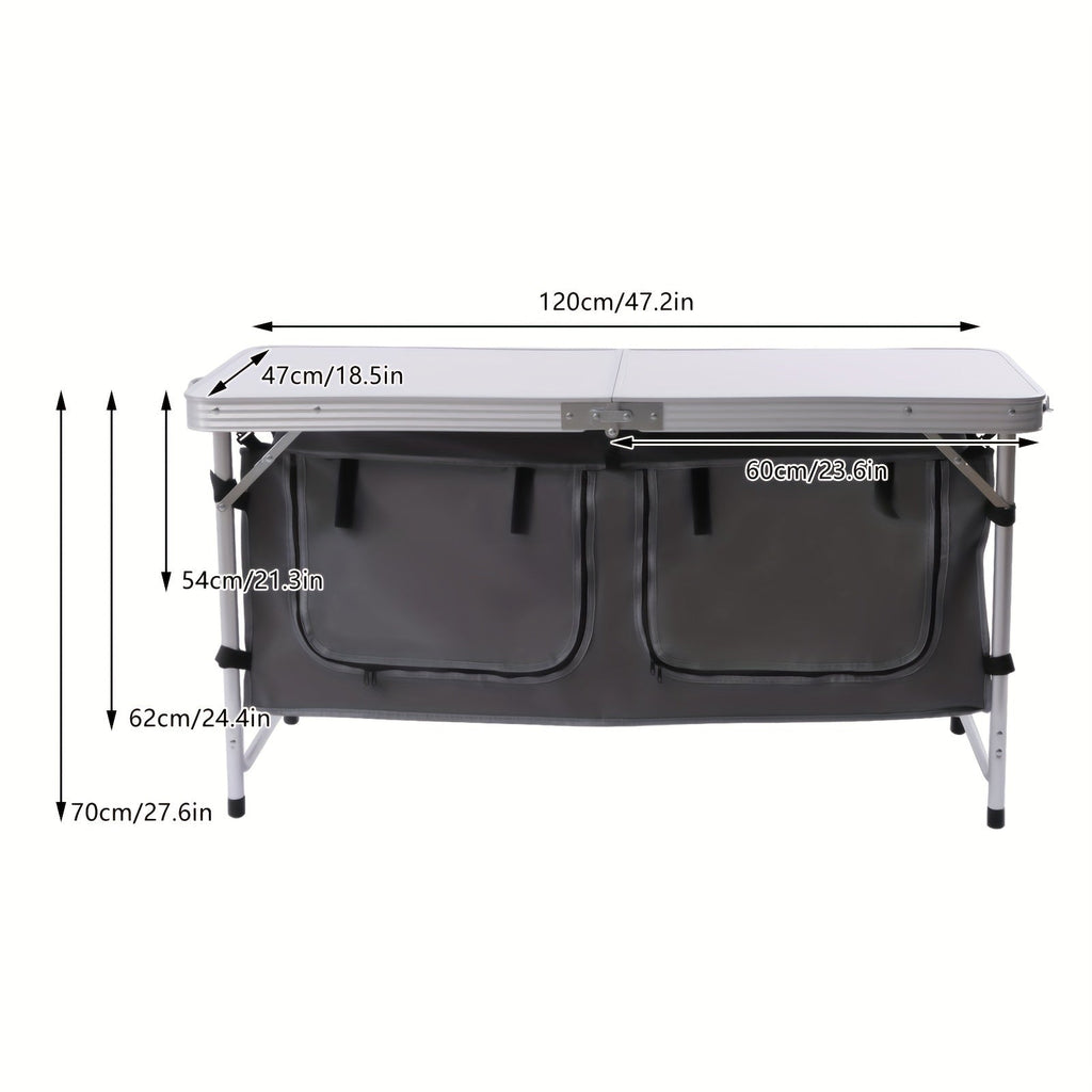 Adjustable BBQ Tailgating Backyards Compartment Table Height Table Indoor Perfect Camping Kitchen Outdoor Picnic Camp Lightweight Table with Folding Storage for