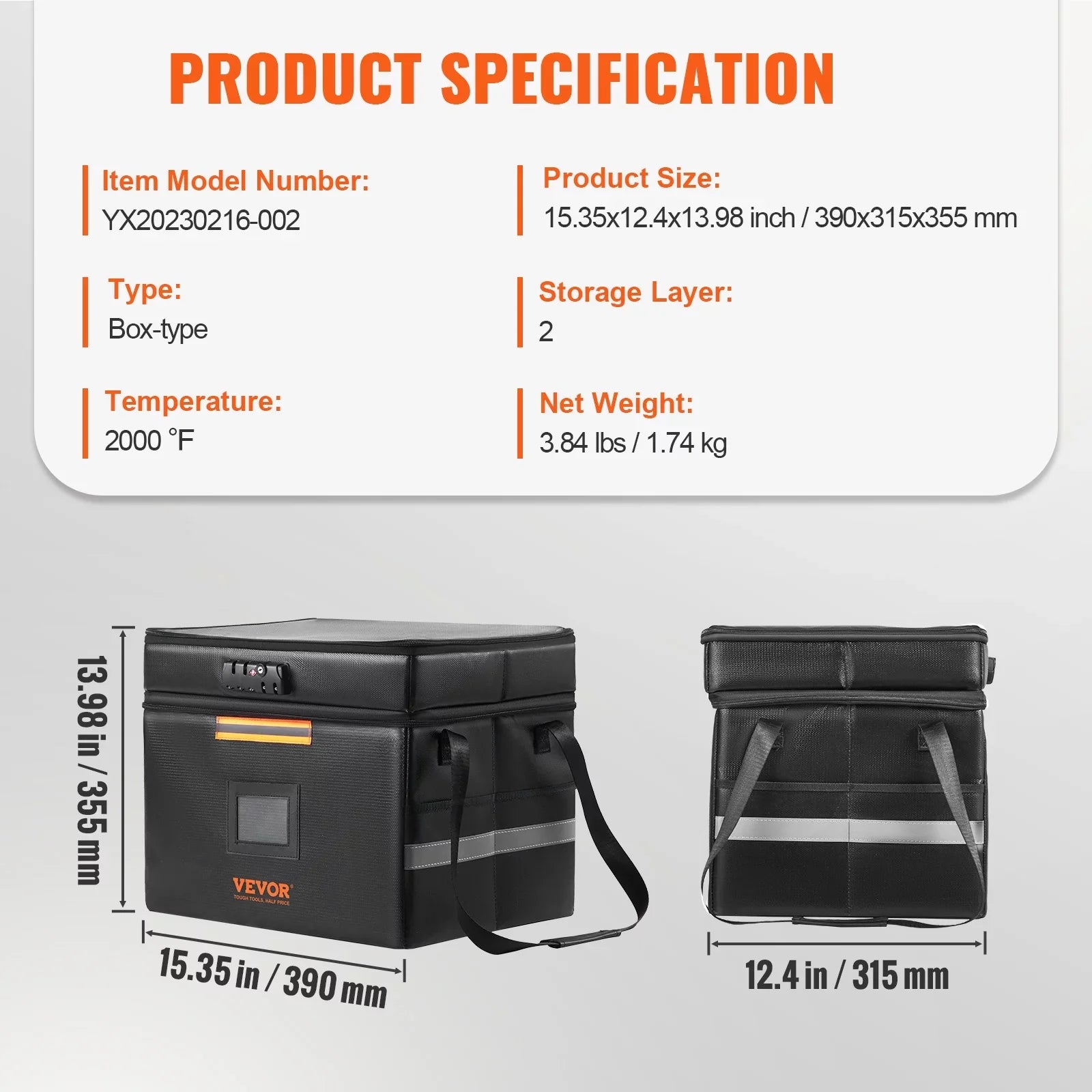 File Handle Lock Bag Fireproof Box 2000℉ Fireproof Box Portable 2 Document BENTISM Document Document Waterproof Layer with & File Organizer with