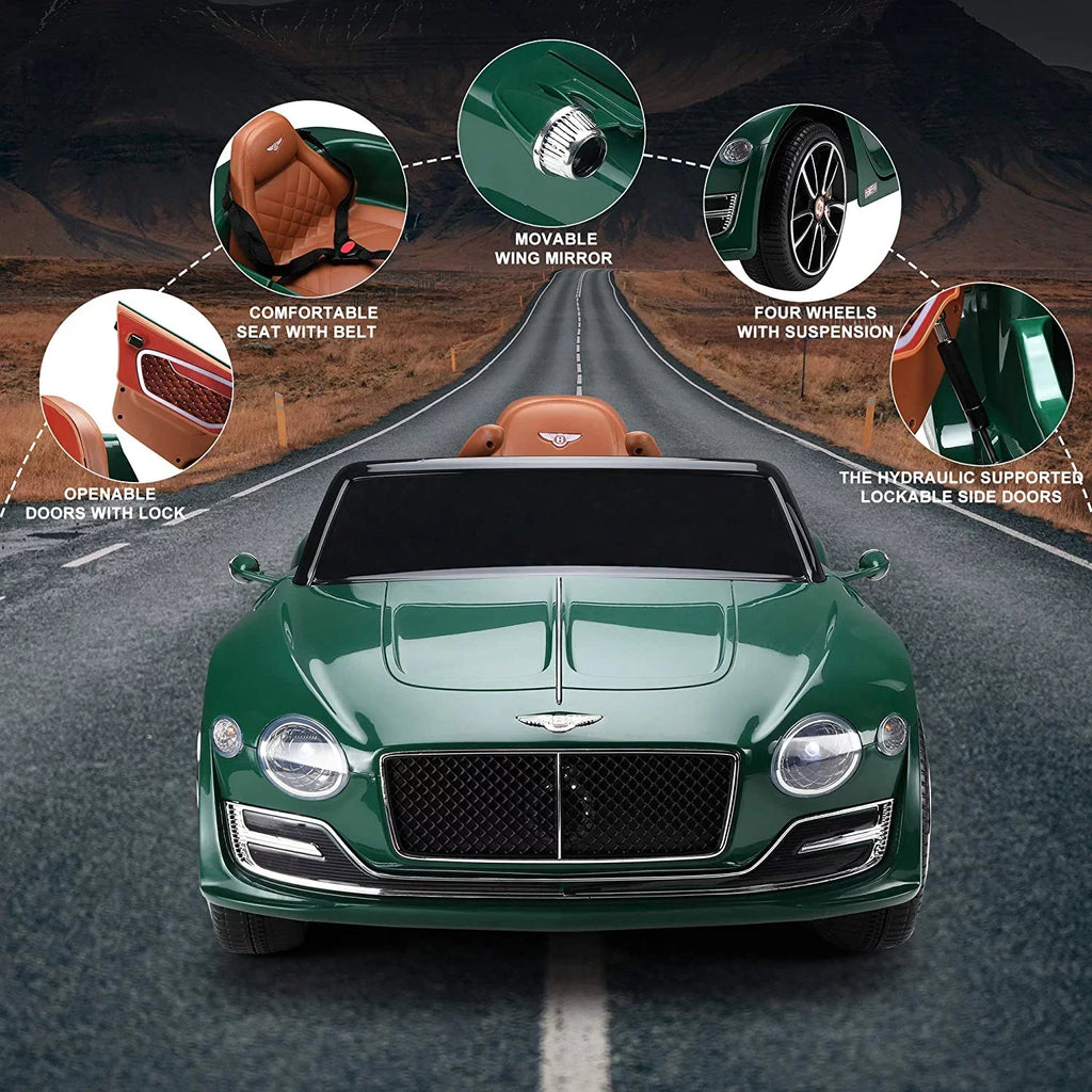 on 3+, Car, LISUEYNE Licensed Green Ride Remote on for Electric 12V Official Bentley Music, Boys Control, Ride Age Girls Car with Car