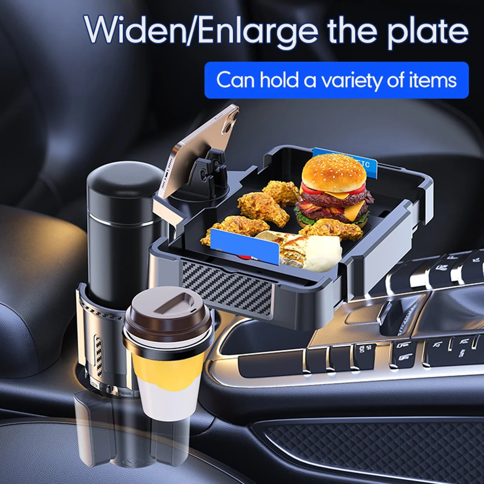 for Car Multifunctional Storage Holder Rack, 4IN1 Phones, and Tray Cup Versatile Dual Tray Holder Cup Snack Drinks moobody Expander