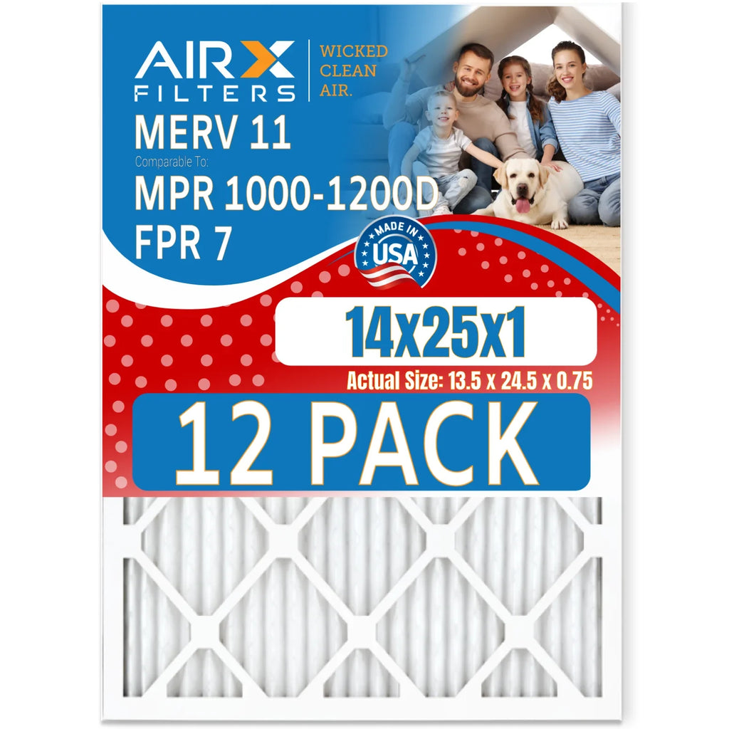 Made 12 Pack WICKED to Rating, 1200 MPR Comparable by 7 FPR AIRX - Furnace FILTERS Filter Filters MPR MERV of USA 11 in 14x25x1 1000, CLEAN Air & AIR.