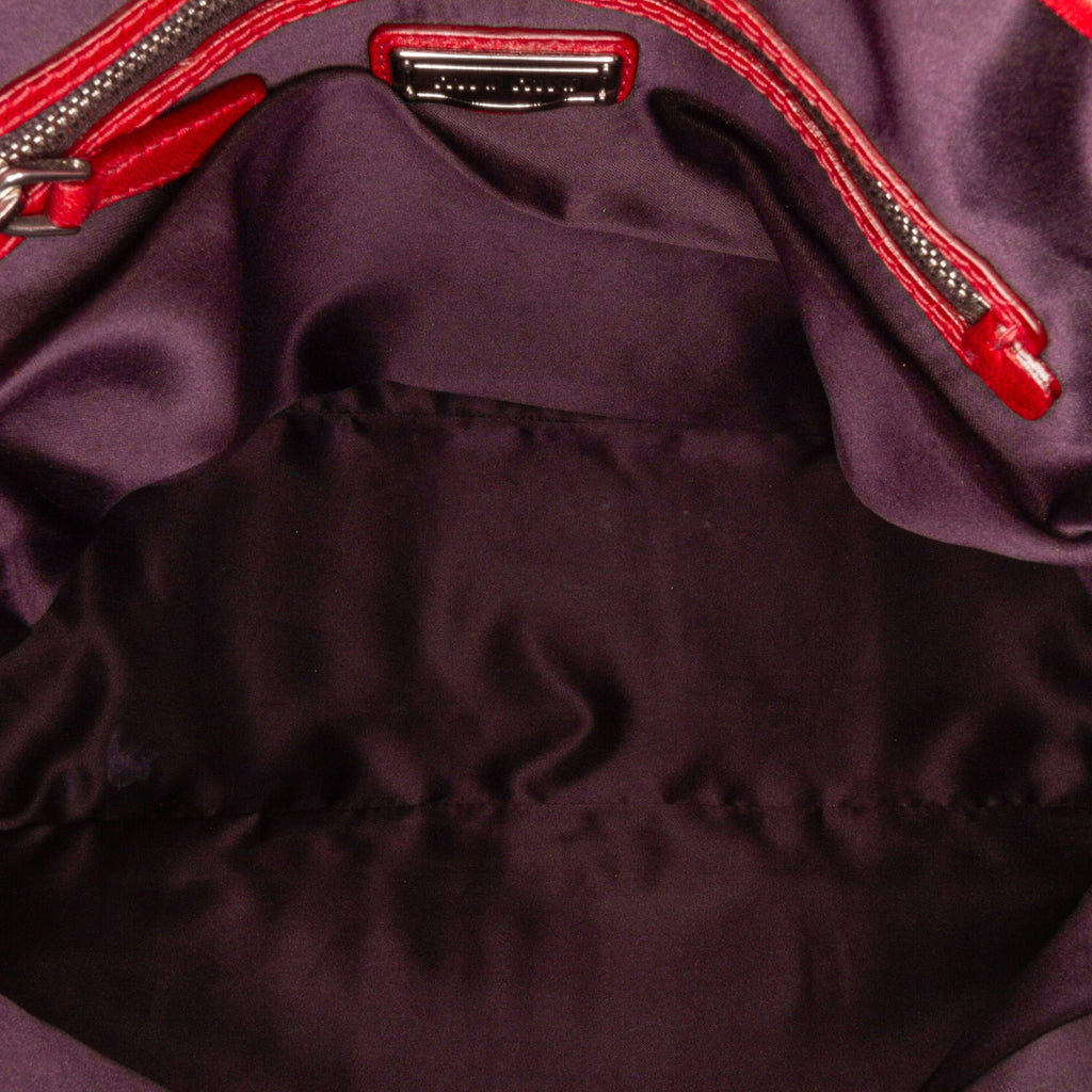 Leather Unisex Miu Bag Tote Miu Pre-Owned (Good) Quilted Authenticated Calf Red