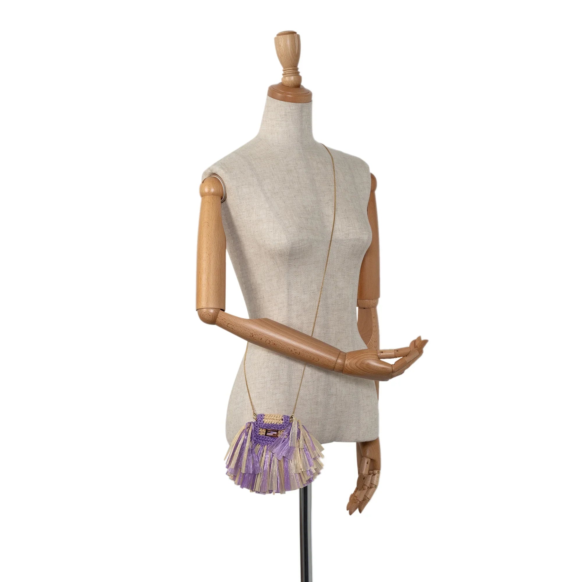 (Good) Material Authenticated Bag Raffia Fendi Crossbody Baguette Pico Pre-Owned Purple Intreccio Unisex Natural