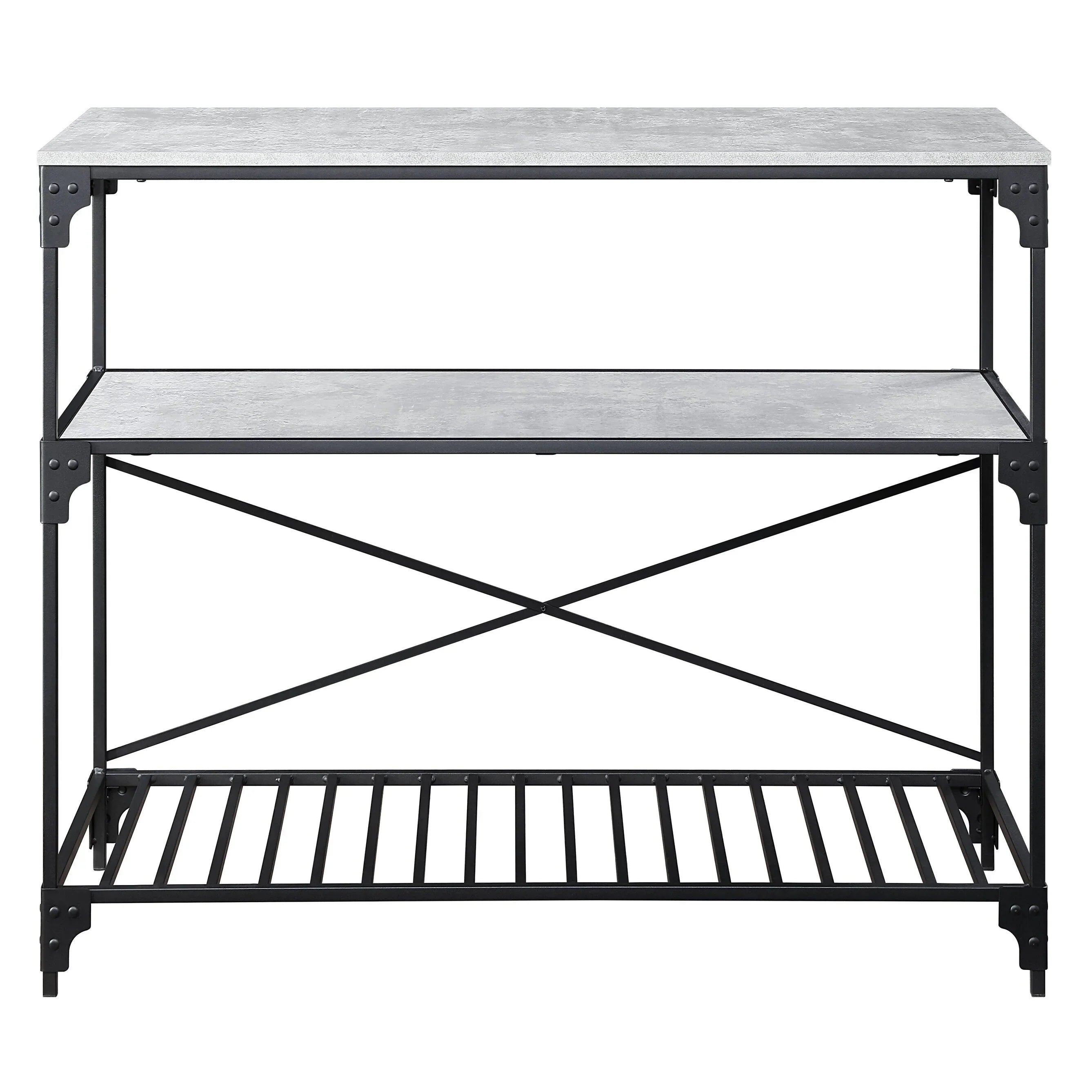 and Kitchen Black Concrete 2-shelf Island Faulkner
