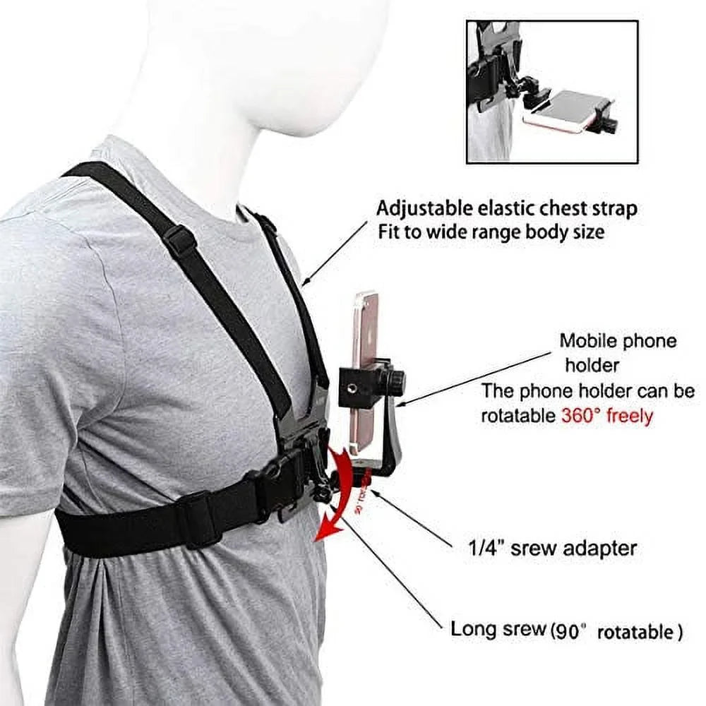 with Holder Phone Compatible Gopro Samsung for Chest Strap Clip Universal iPhone Akaso Mount,Harness Mobile Camera Action Strap etc Phone POV Cell