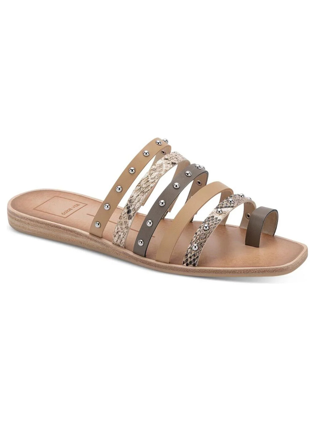 Sandals Strappy Slip M Womens Kaylee Wedge Snake Studded 6.5 Toe On VITA Toe-Loop Slide DOLCE Shoes Beige Square