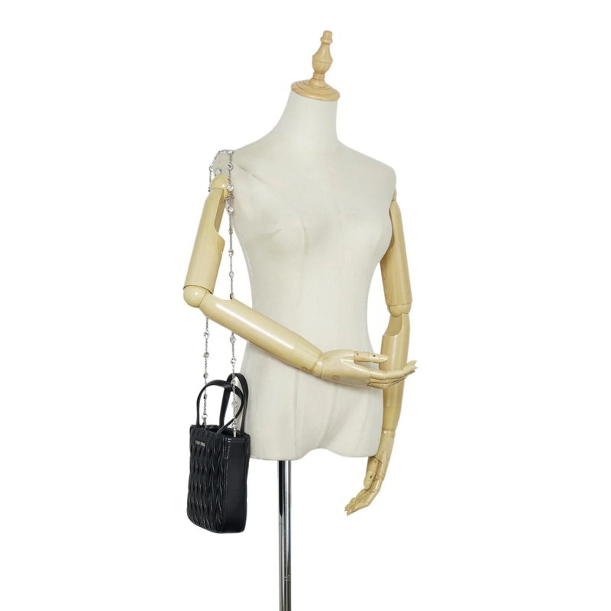 (Good) Miu Miu 5BA220 Leather Shoulder MIUMIU Materasse Black Pre-Owned Ladies Nappa Miu Bag Silver Crystal