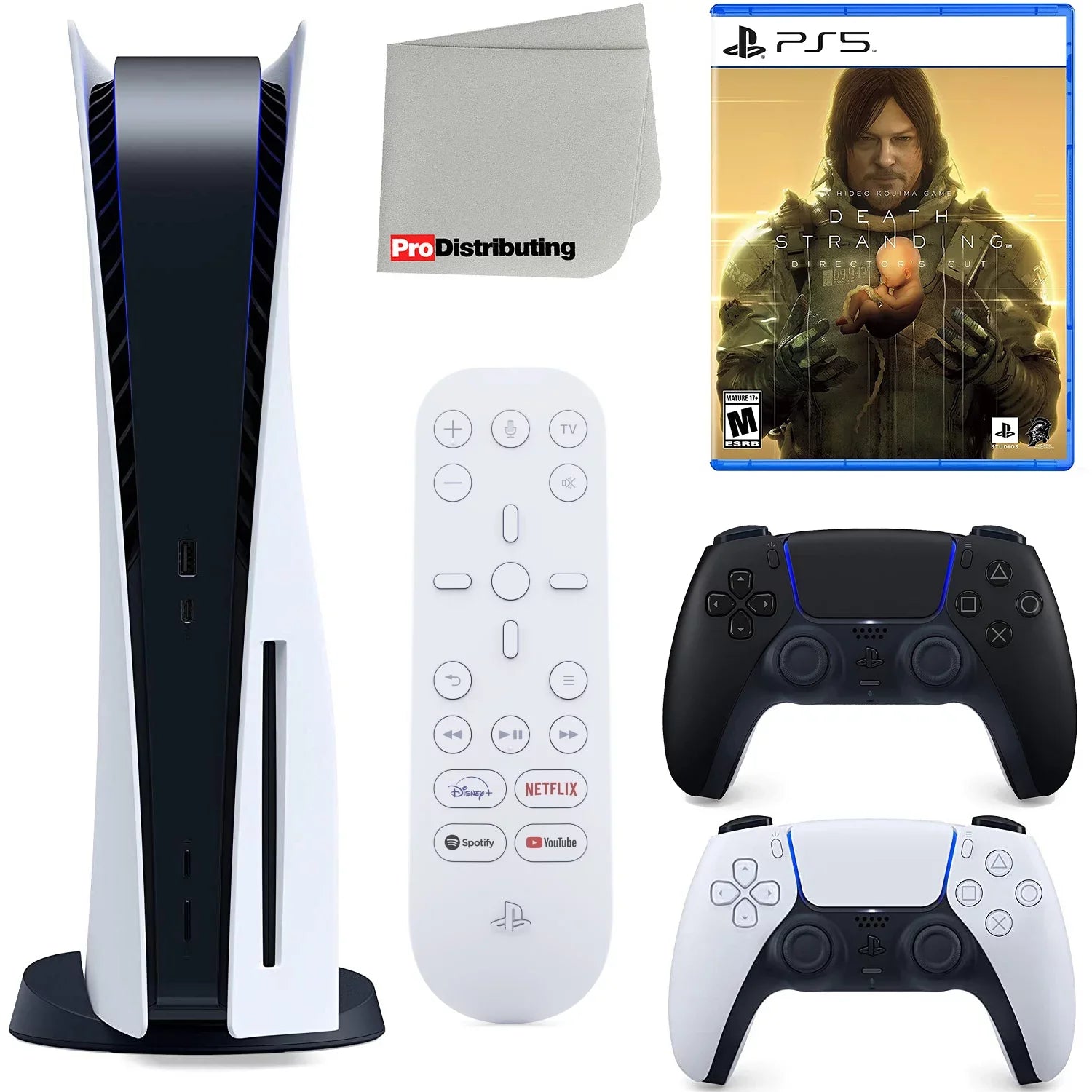 Playstation Midnight Cloth Microfiber Bundle and Stranding (Sony 5 Controller, Starter Media PS5 Accessory Disc Version with Director's Sony Disc) Death Cleaning Remote, Extra Black Kit Cut,