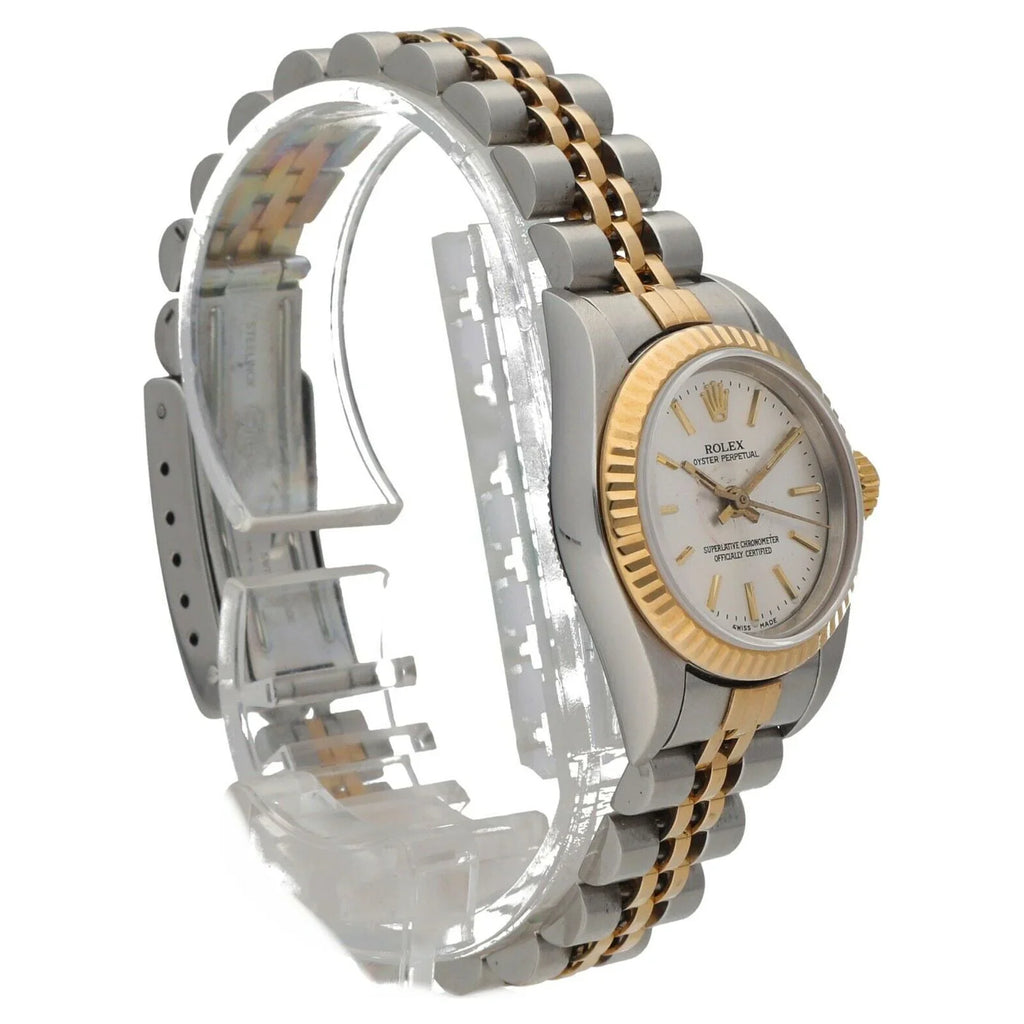 Yellow Rolex Perpetual Gold 76193 Ladies Dial 2005 Oyster Silver 18k Watch Steel