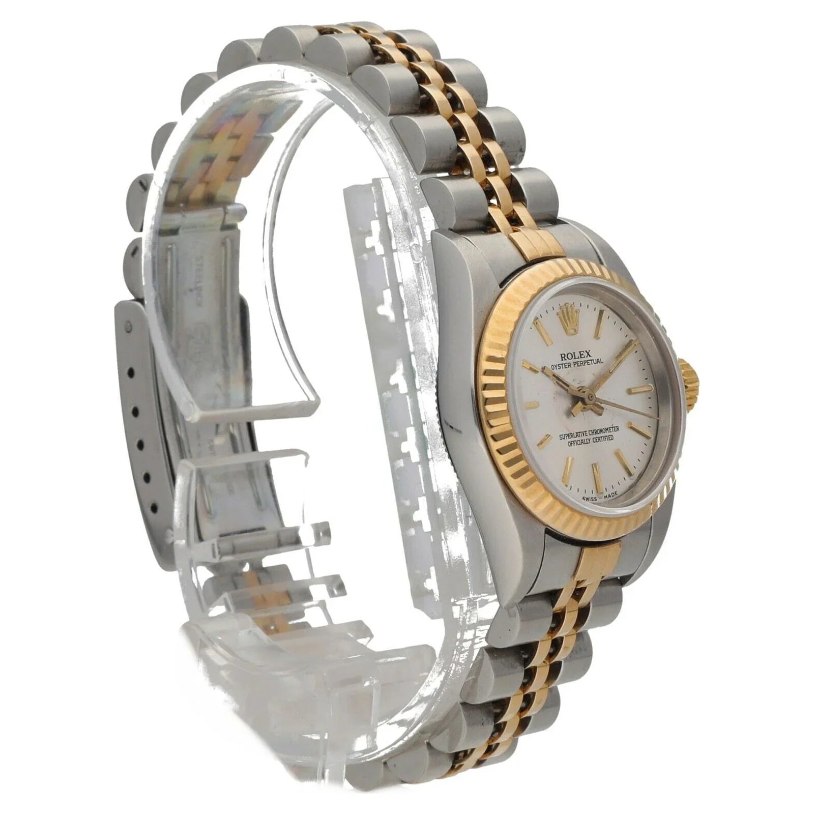 Yellow Rolex Perpetual Gold 76193 Ladies Dial 2005 Oyster Silver 18k Watch Steel