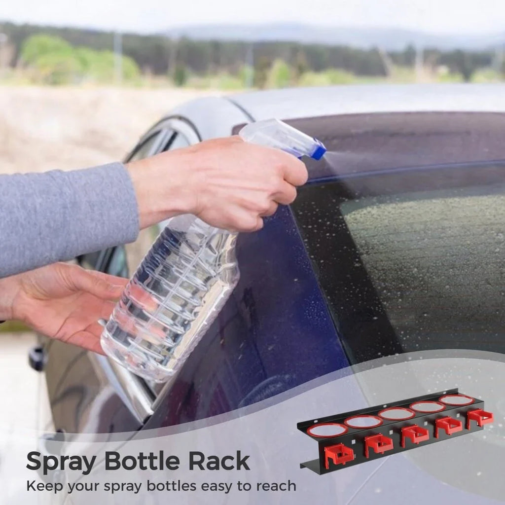 2Pcs Accessories Car Racks, Mount Shop Detailing Storage Beauty 5 Tools Cleaning Squeeze Bottle Holes & Wall Hooks, Auto Organizers with Holders, 5 Bottle Hangers, Spray