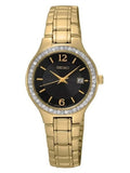 Women's Steel Seiko Stainless Black Bracelet Band Gold Dial SUR768 Watch