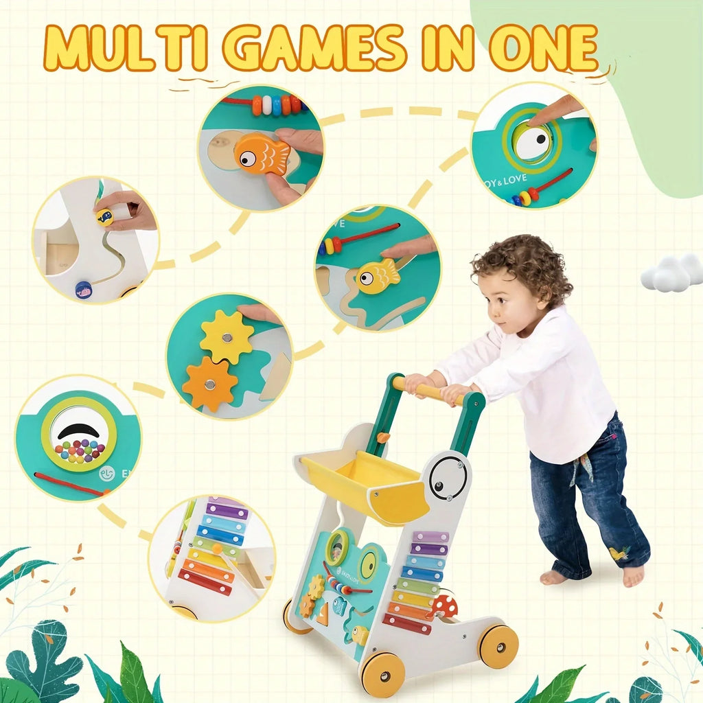 Sorter Multiple Toddler with Fishing Sit-to-Stand Learning Infants for Baby Shape Xylophone Boys Center Entertainment Toy Baby Along Girls Kids Activity Walker Trolley Push Walker Wooden Push