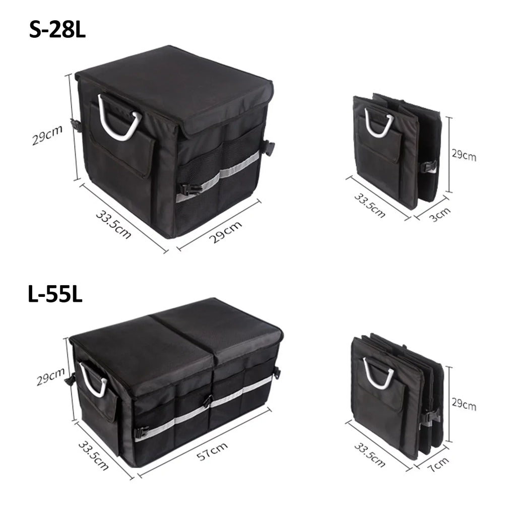 Organizer Cargo Storage 55L OWSOO Car Oxford Folding Cloth Car Box Trunk Automotive Reflective Storage Car Box Organizer with Trunk Strip