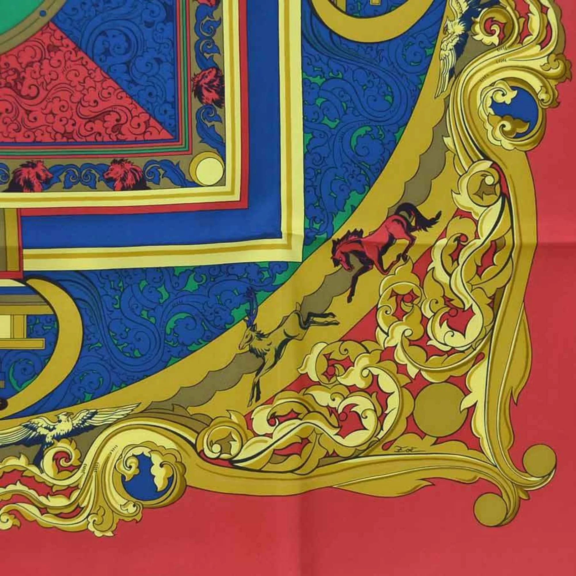 Red/Multicolor ANIMAUX Silk Pre-Owned Women's Carre 90 Hermes (Good) Scarf SOLAIRES HERMES