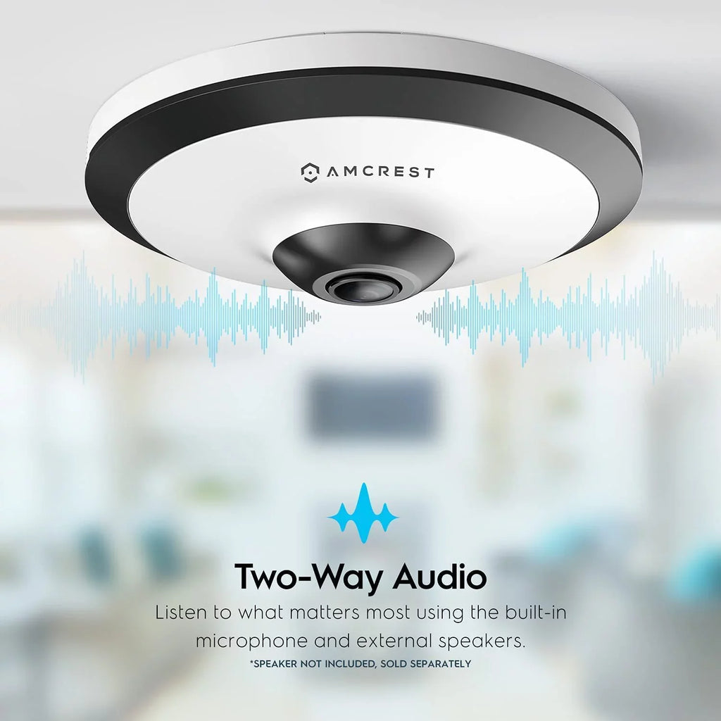 UltraHD Amcrest IP5M-F1180EW MicroSD 33ft (White) Indoor, Lens, PoE 360° 5-Megapixel Cloud Nightvision, Recording, Panoramic Coverage, Camera Fisheye Camera, 1.4mm Security and Camera